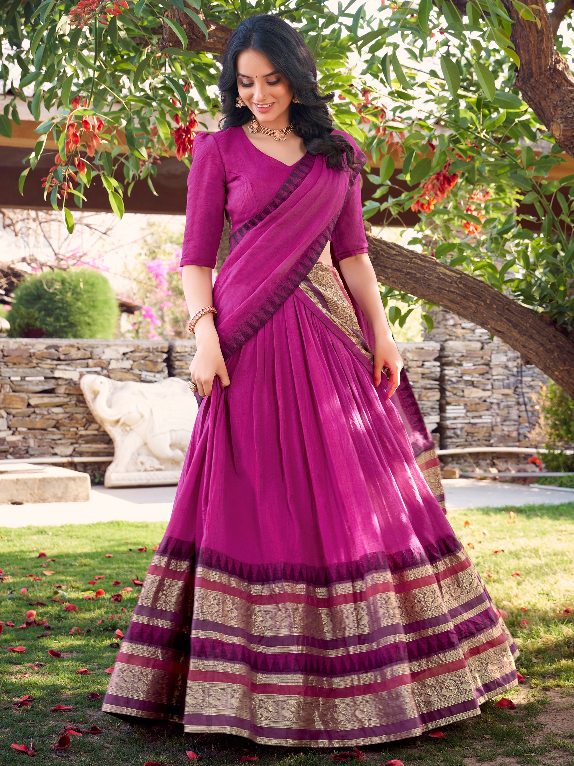 Pleasant Pink Zari Weaving Chanderi Festival Wear Lehenga Choli