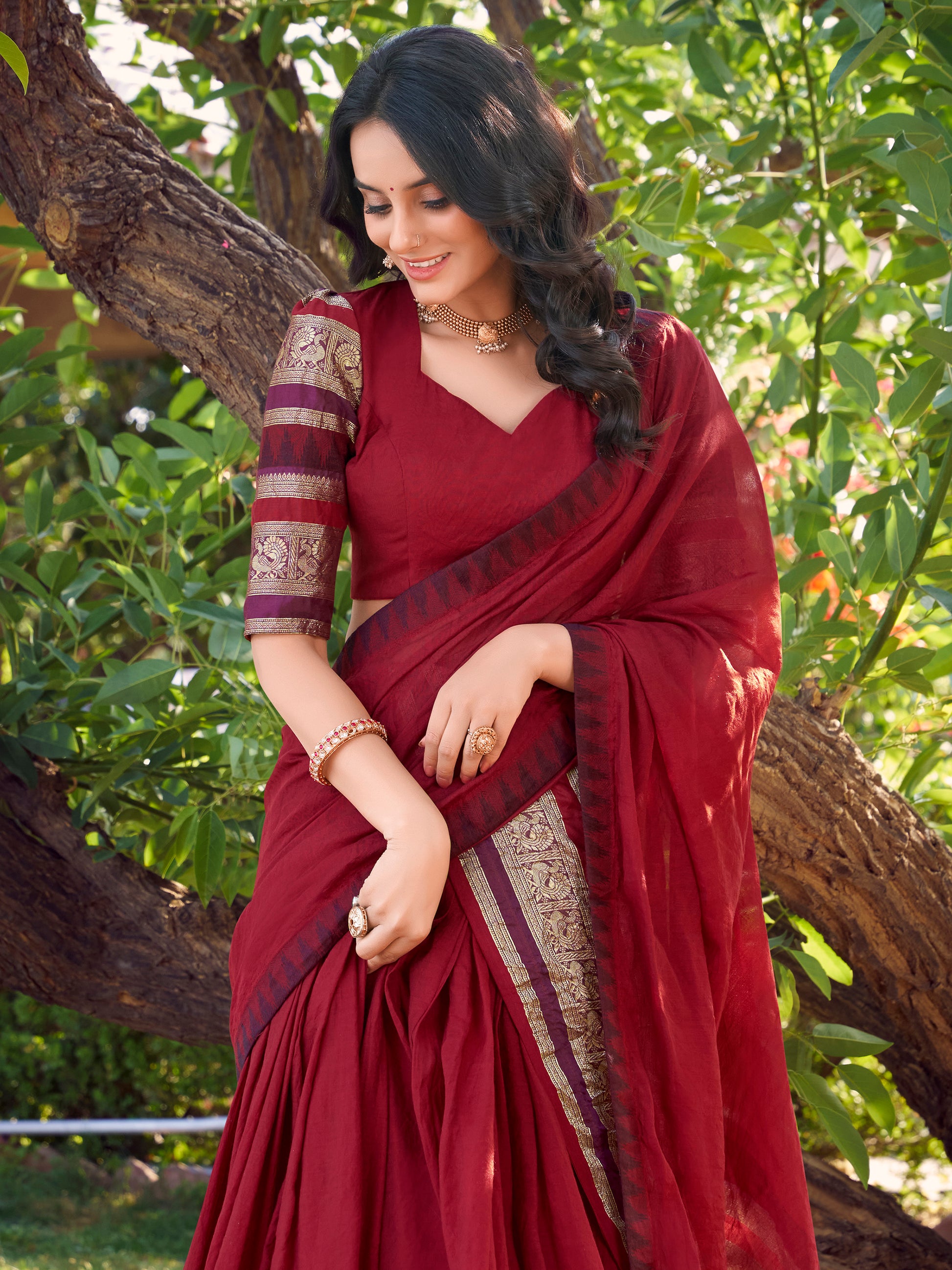 Spectacular Red Zari Weaving Chanderi Lehenga Choli With Dupatta