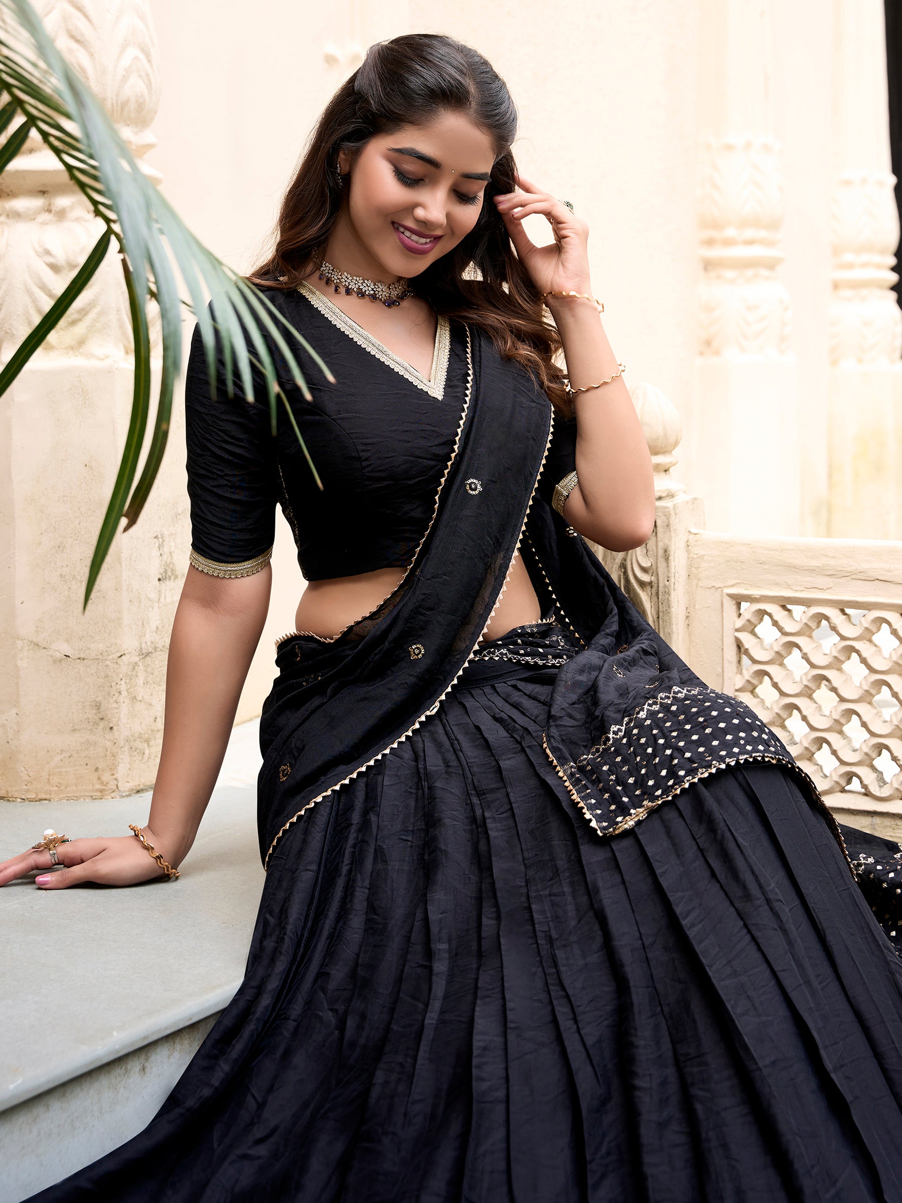 Outstanding Black Border Work Chanderi Event Wear Lehenga Choli