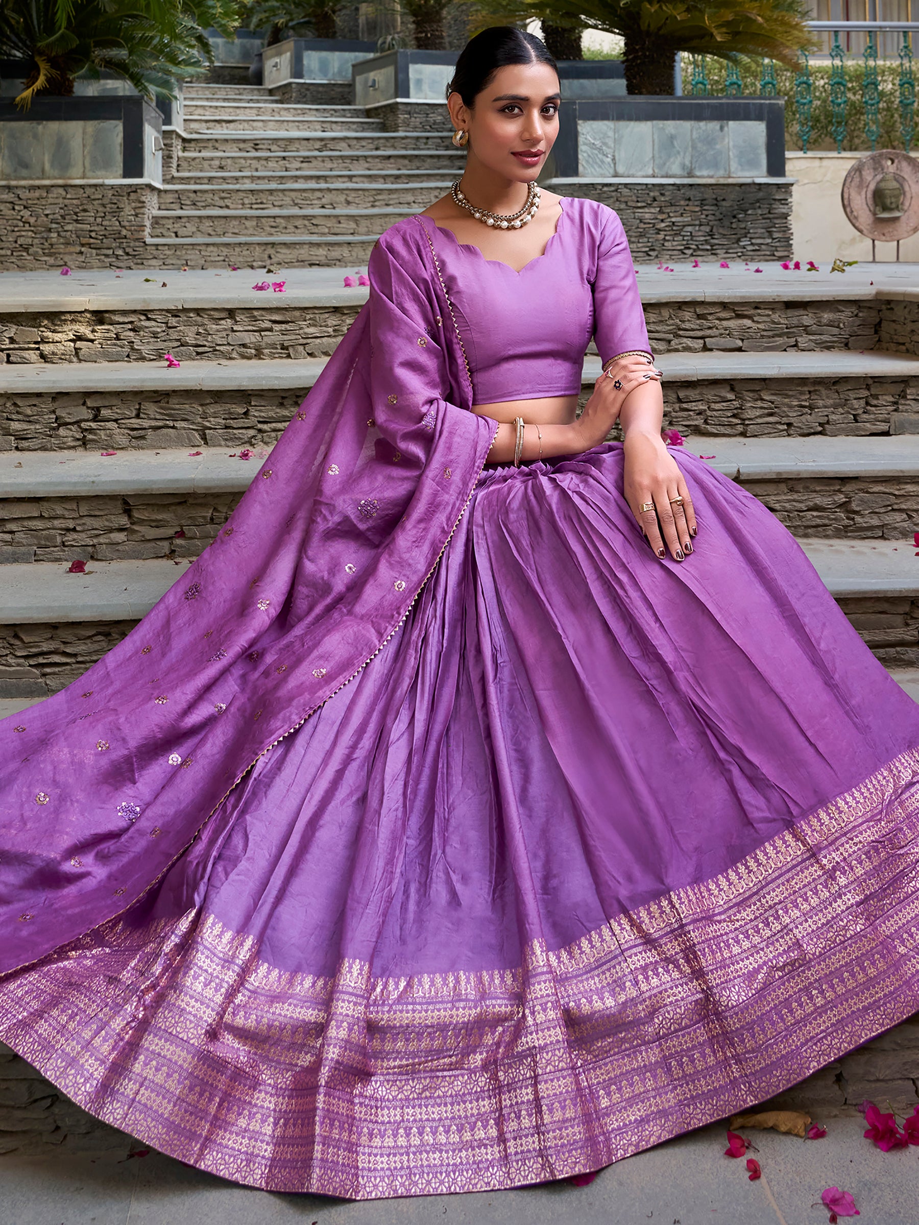Gorgeous Lavender Zari Weaving Chanderi Festival Wear Lehenga Choli