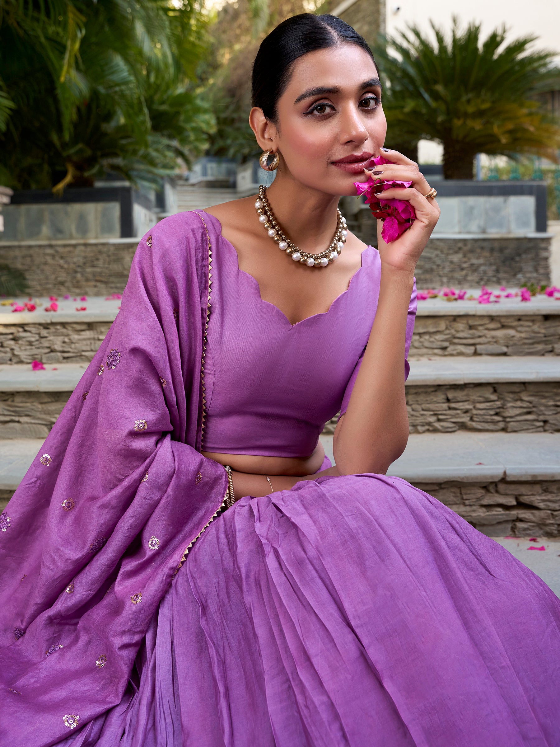 Gorgeous Lavender Zari Weaving Chanderi Festival Wear Lehenga Choli