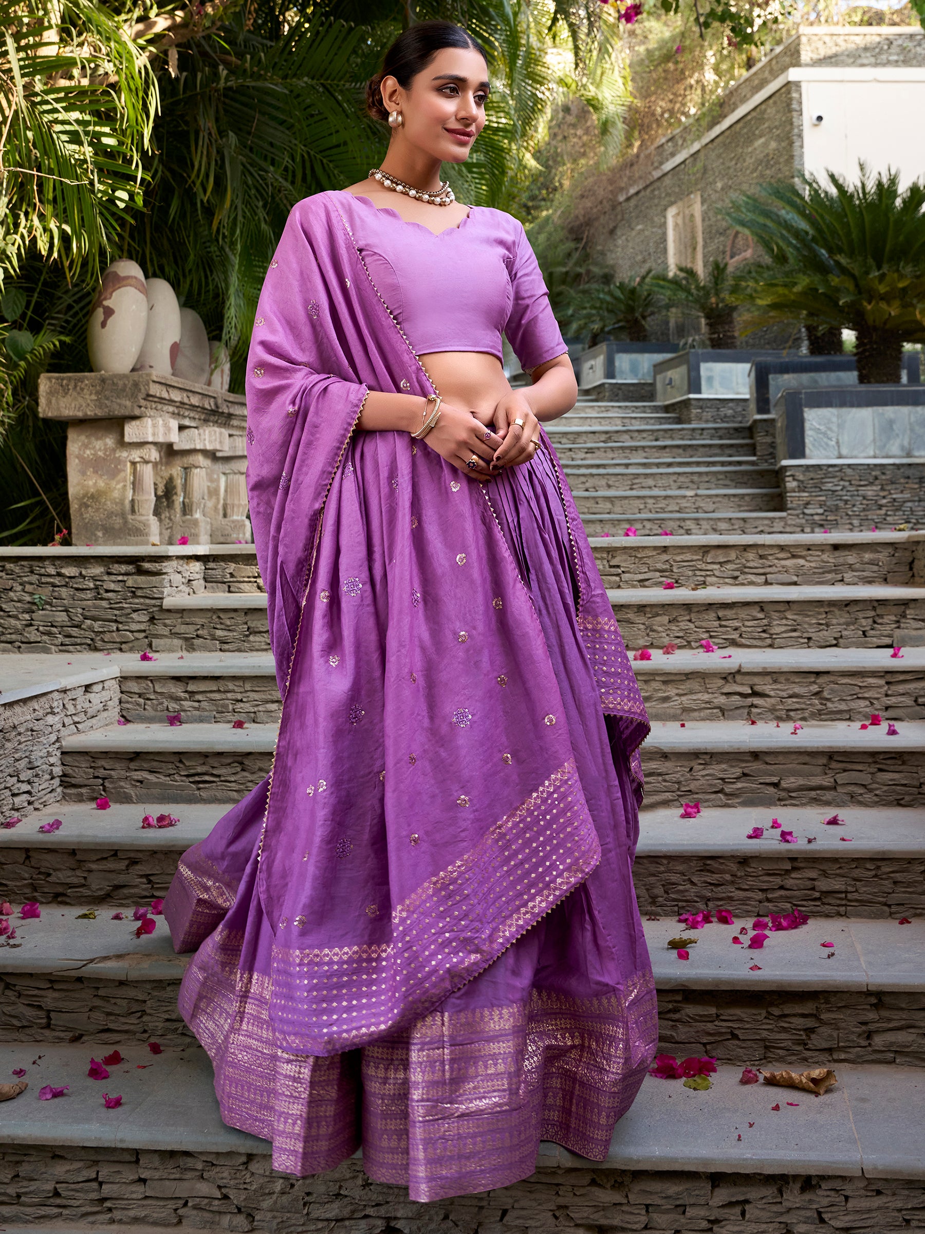 Gorgeous Lavender Zari Weaving Chanderi Festival Wear Lehenga Choli