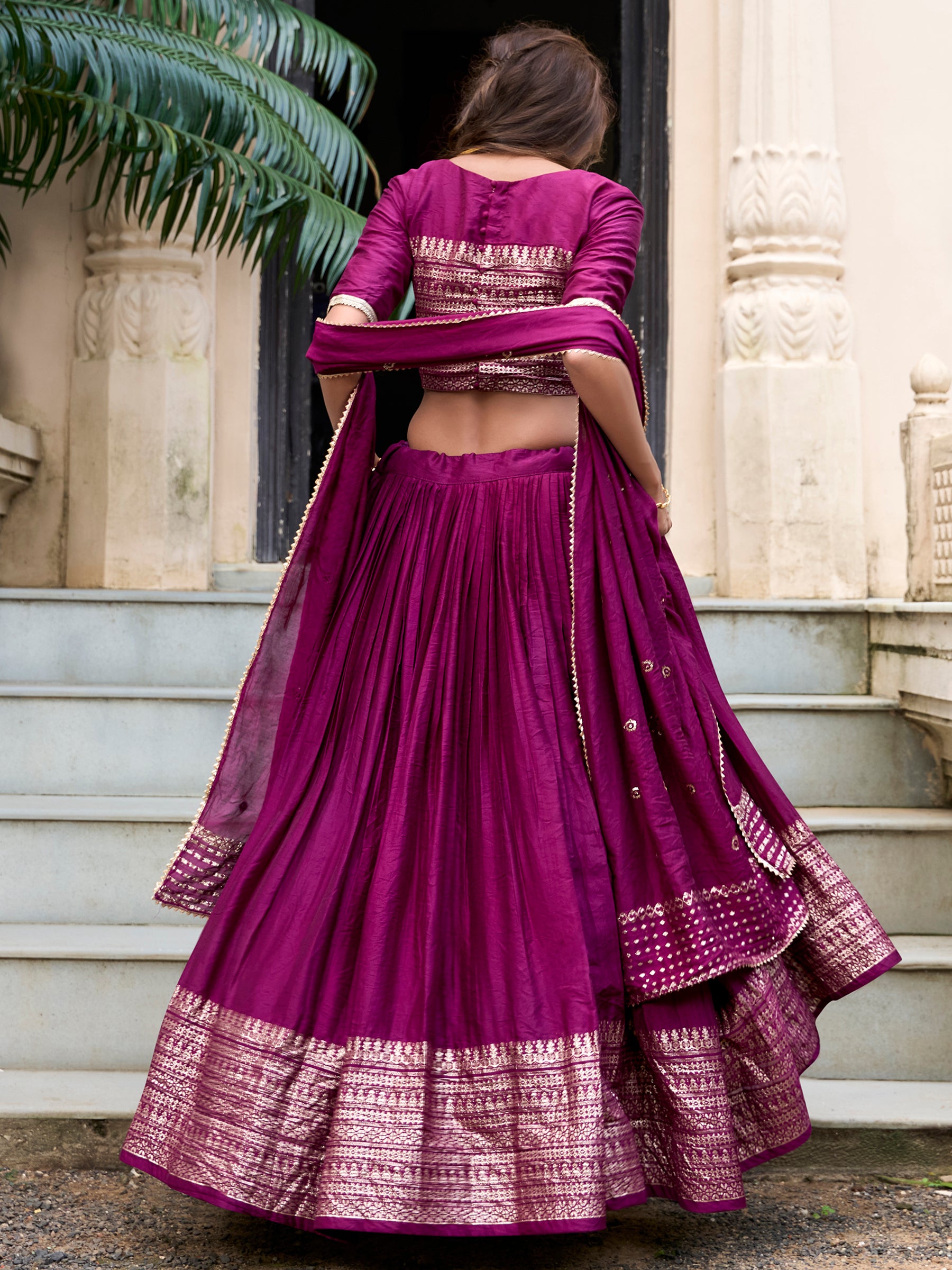 Fabulous Wine Zari Weaving Chanderi Event Wear Lehenga Choli
