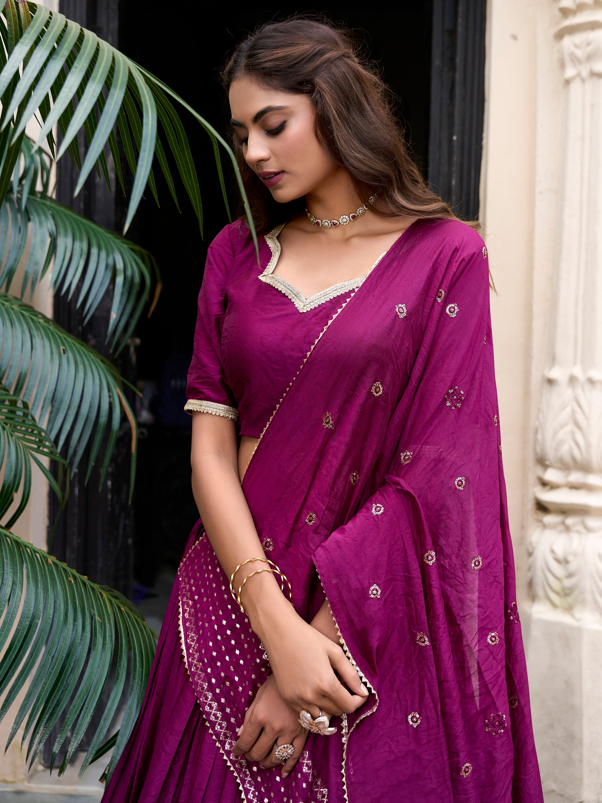Fabulous Wine Zari Weaving Chanderi Event Wear Lehenga Choli