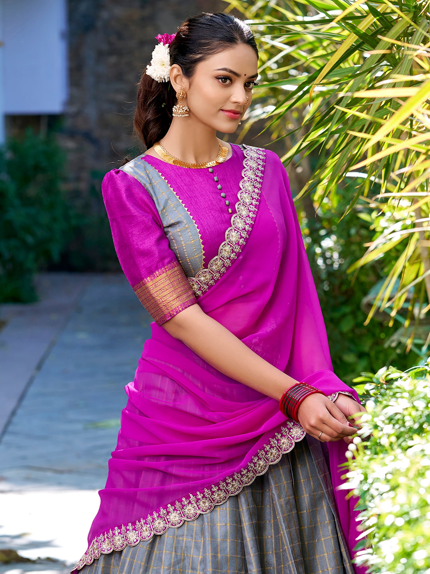 Marvelous Grey Zari Weaving Art Silk Festive Wear Half Saree Lehenga