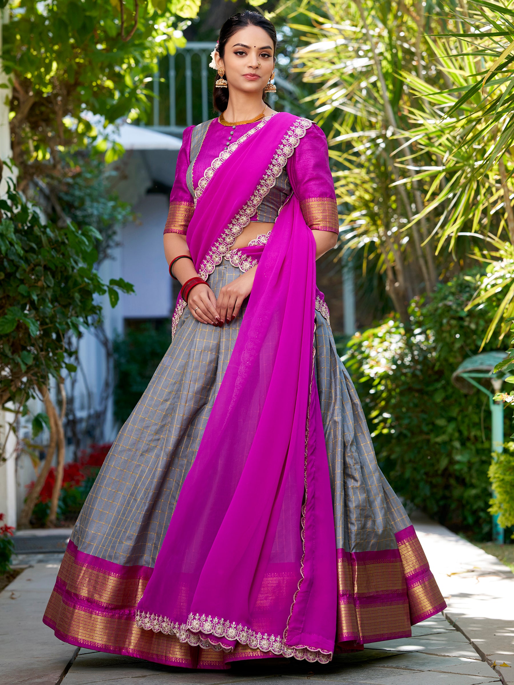 Marvelous Grey Zari Weaving Art Silk Festive Wear Half Saree Lehenga