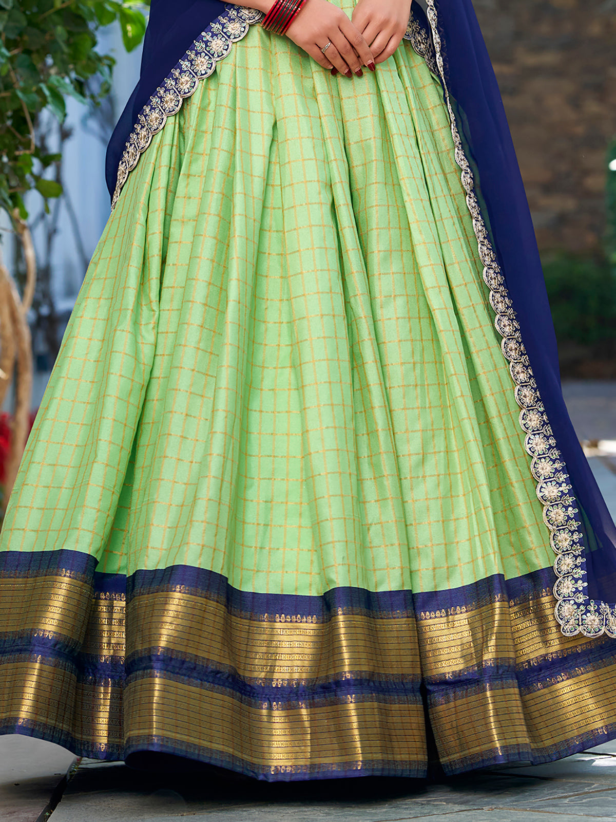 Beautiful Pista Green Zari Weaving Art Silk Traditional Half Saree Lehenga