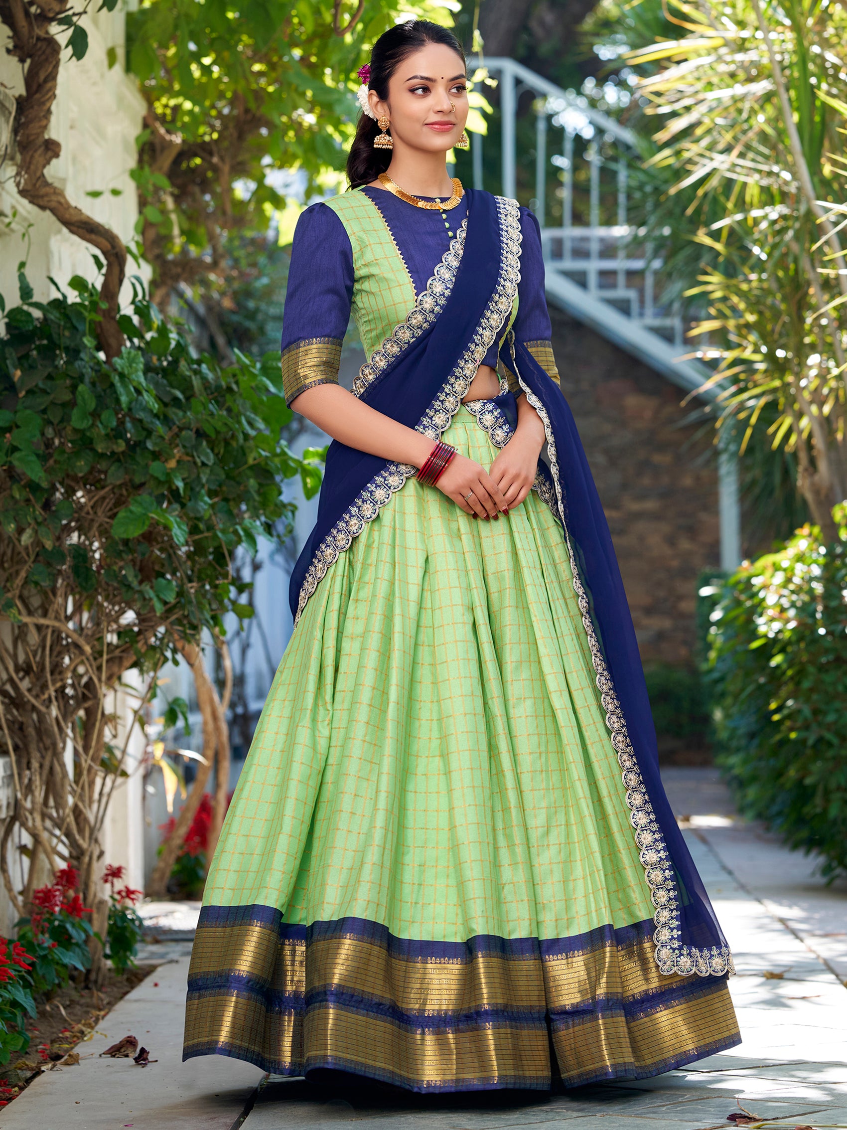 Beautiful Pista Green Zari Weaving Art Silk Traditional Half Saree Lehenga