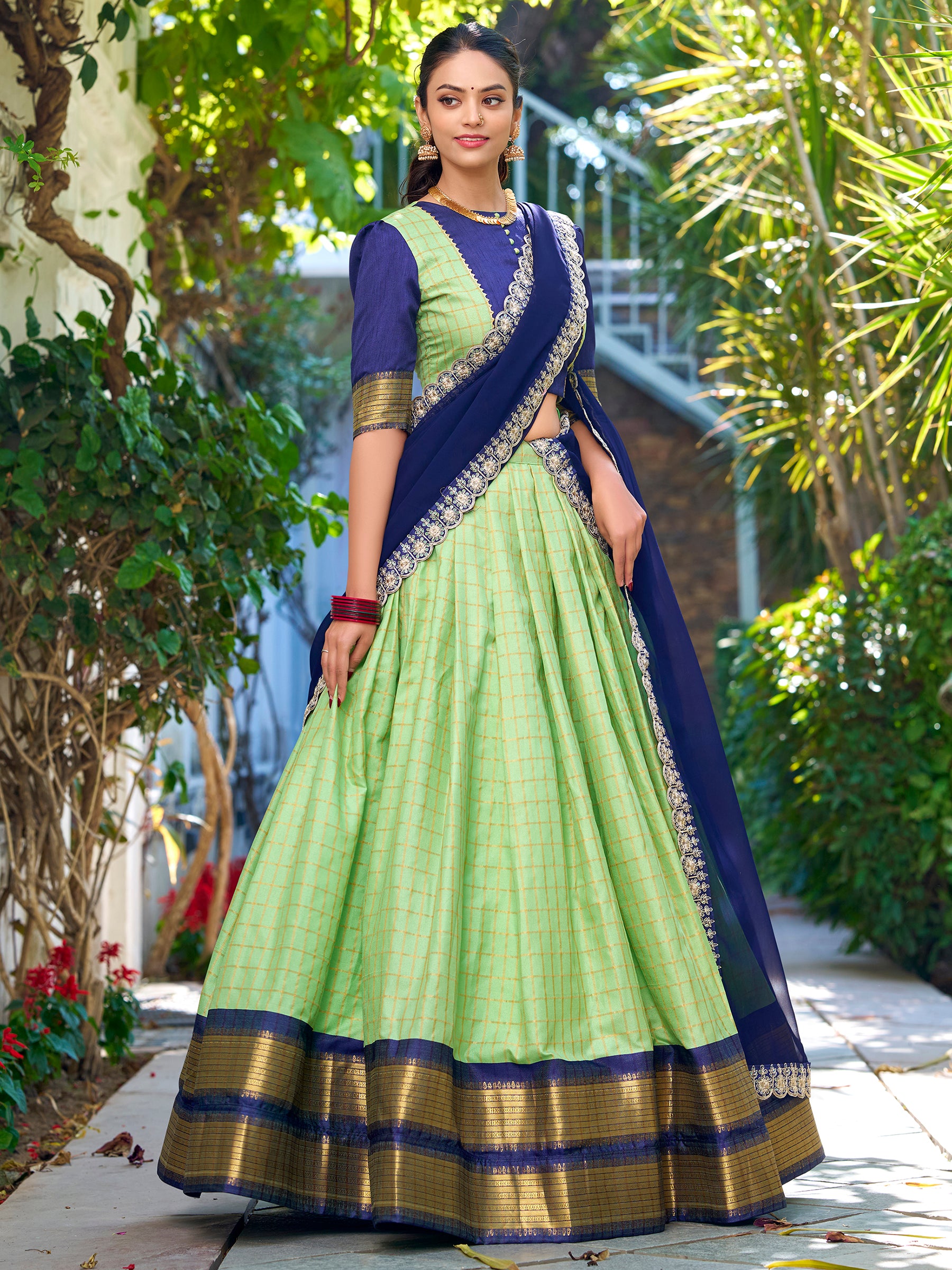 Beautiful Pista Green Zari Weaving Art Silk Traditional Half Saree Lehenga