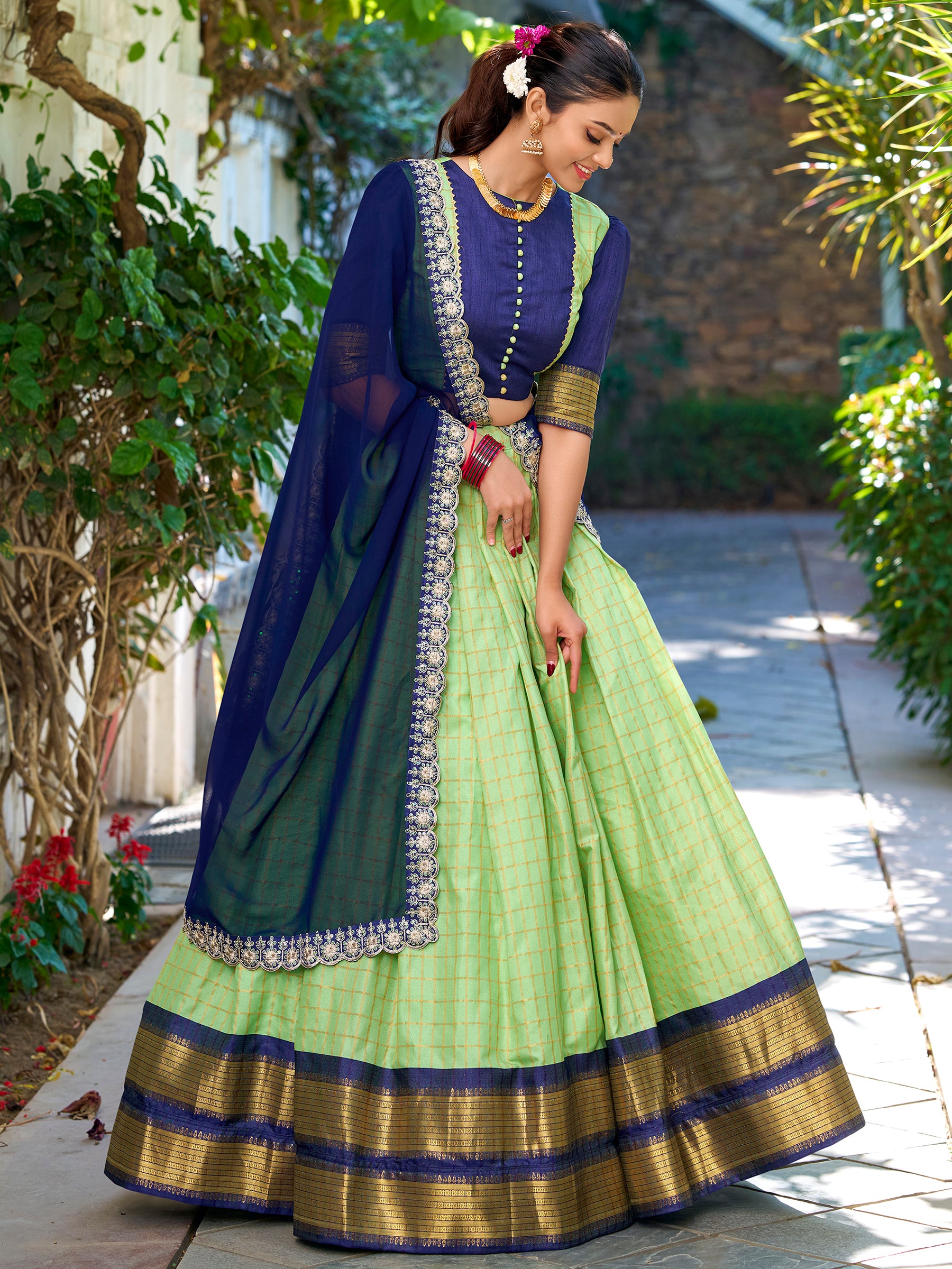 Beautiful Pista Green Zari Weaving Art Silk Traditional Half Saree Lehenga