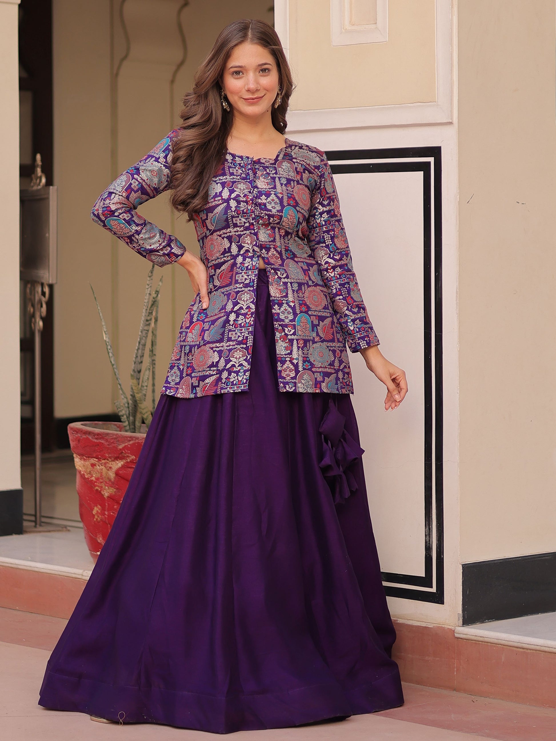 Alluring Purple Zari Weaving Vichitra Silk Festive Wear Lehenga With Jacket