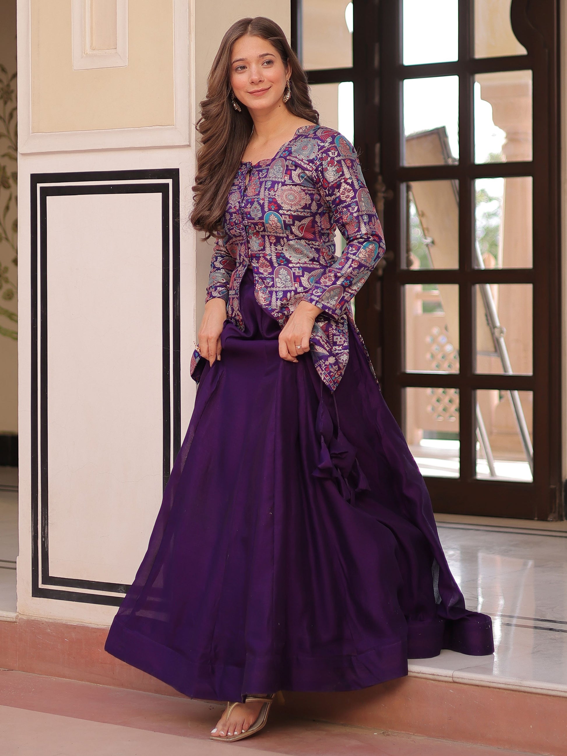 Alluring Purple Zari Weaving Vichitra Silk Festive Wear Lehenga With Jacket