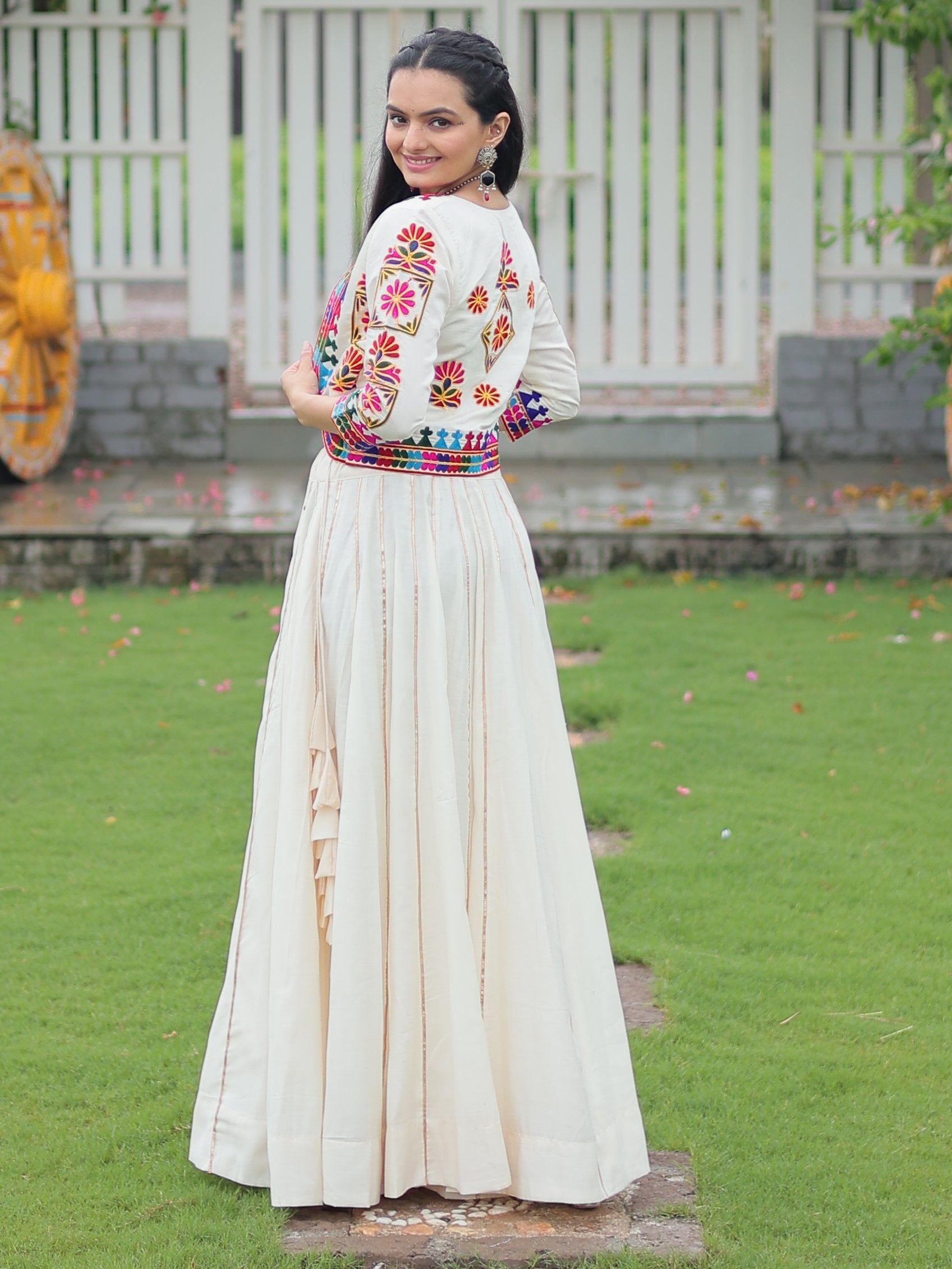 Glamorous White Gota Patti Silk Traditional Lehenga Choli With Jacket