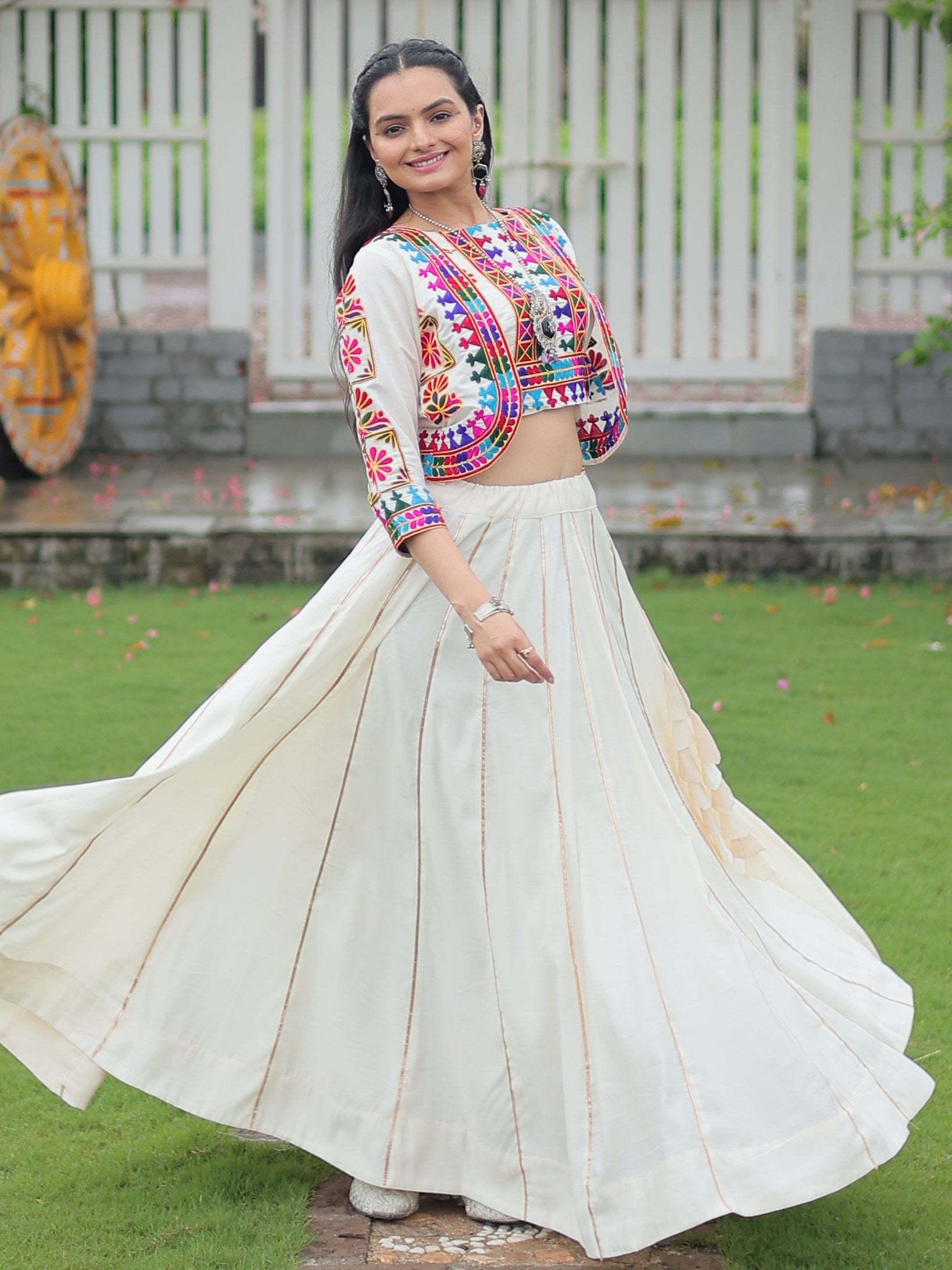Glamorous White Gota Patti Silk Traditional Lehenga Choli With Jacket