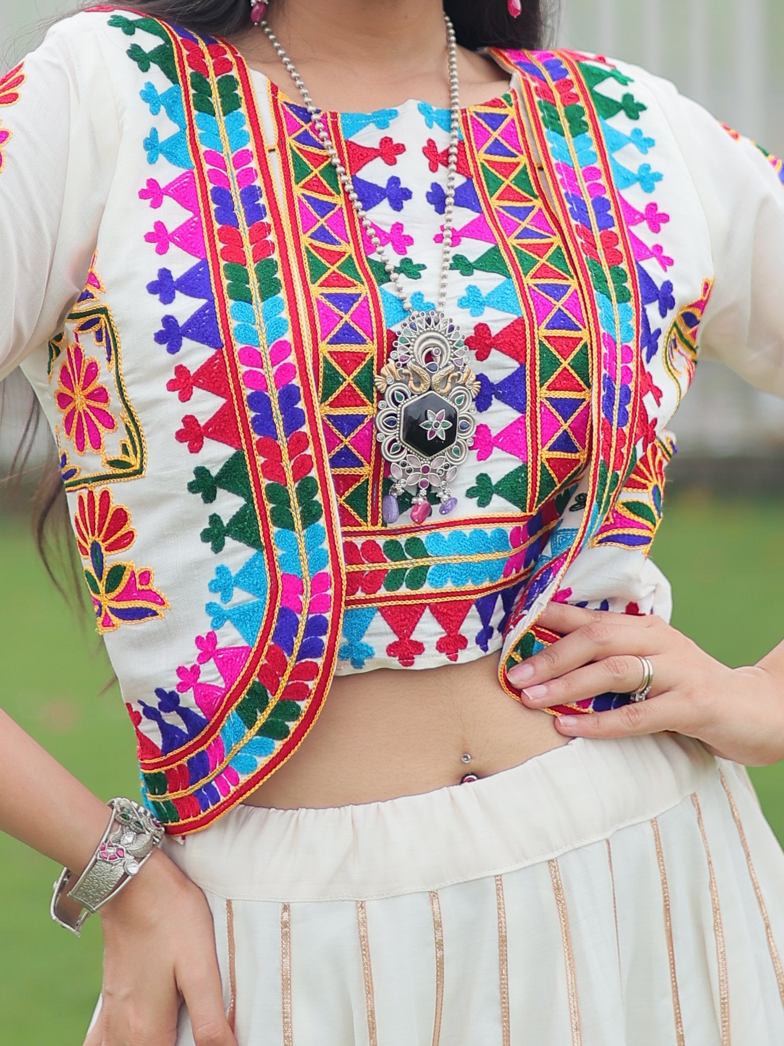 Glamorous White Gota Patti Silk Traditional Lehenga Choli With Jacket