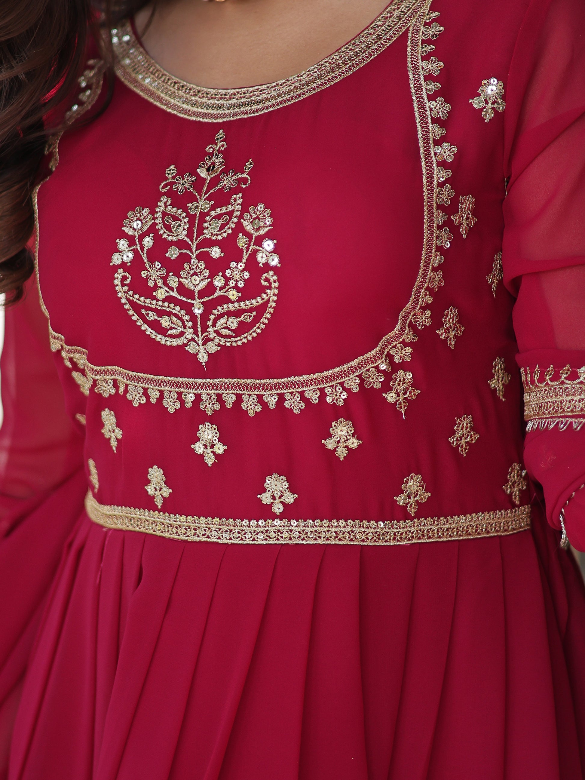 Attractive Pink Sequins Work Georgette Wedding Wear Gown With Dupatta