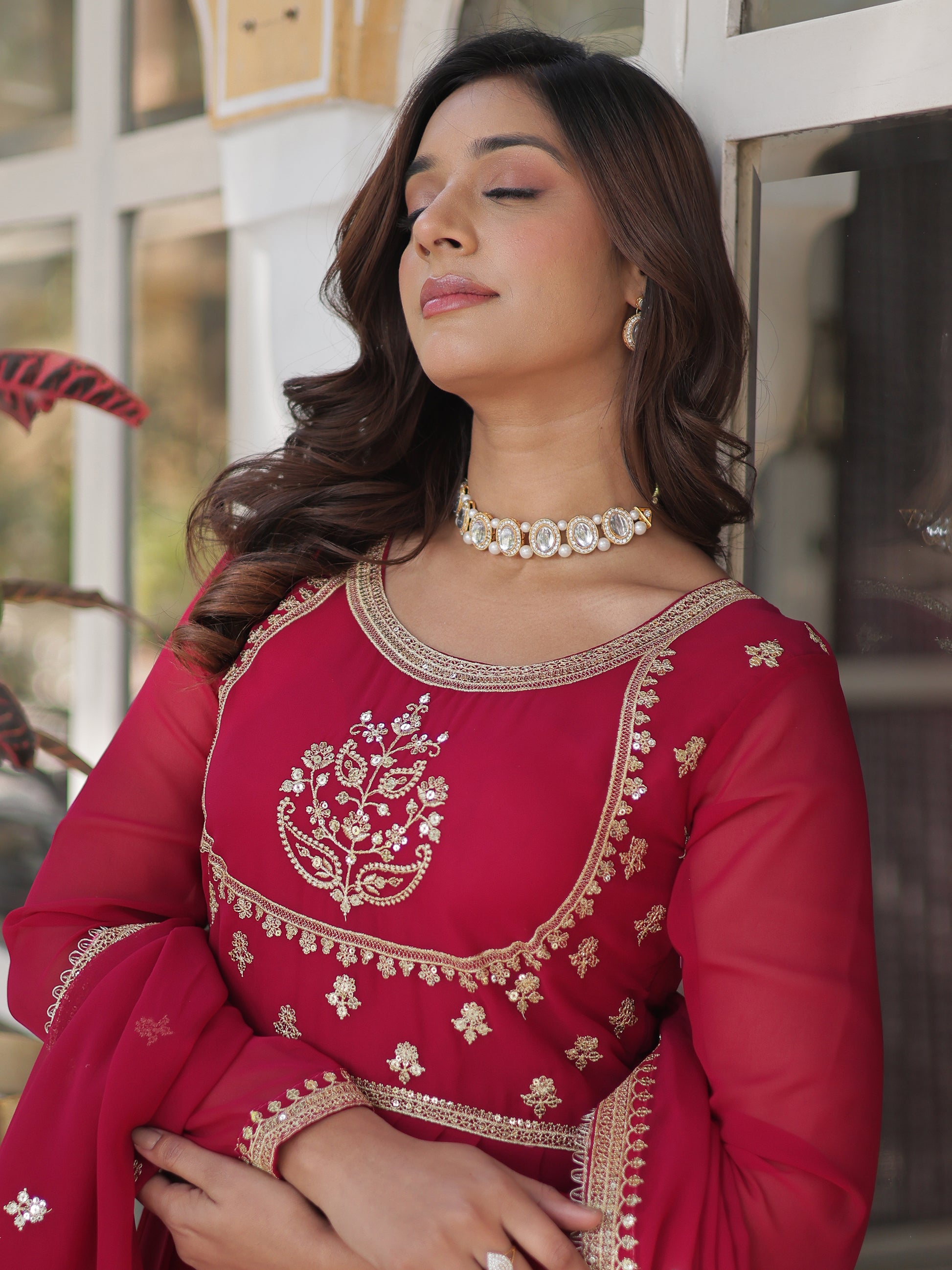 Attractive Pink Sequins Work Georgette Wedding Wear Gown With Dupatta