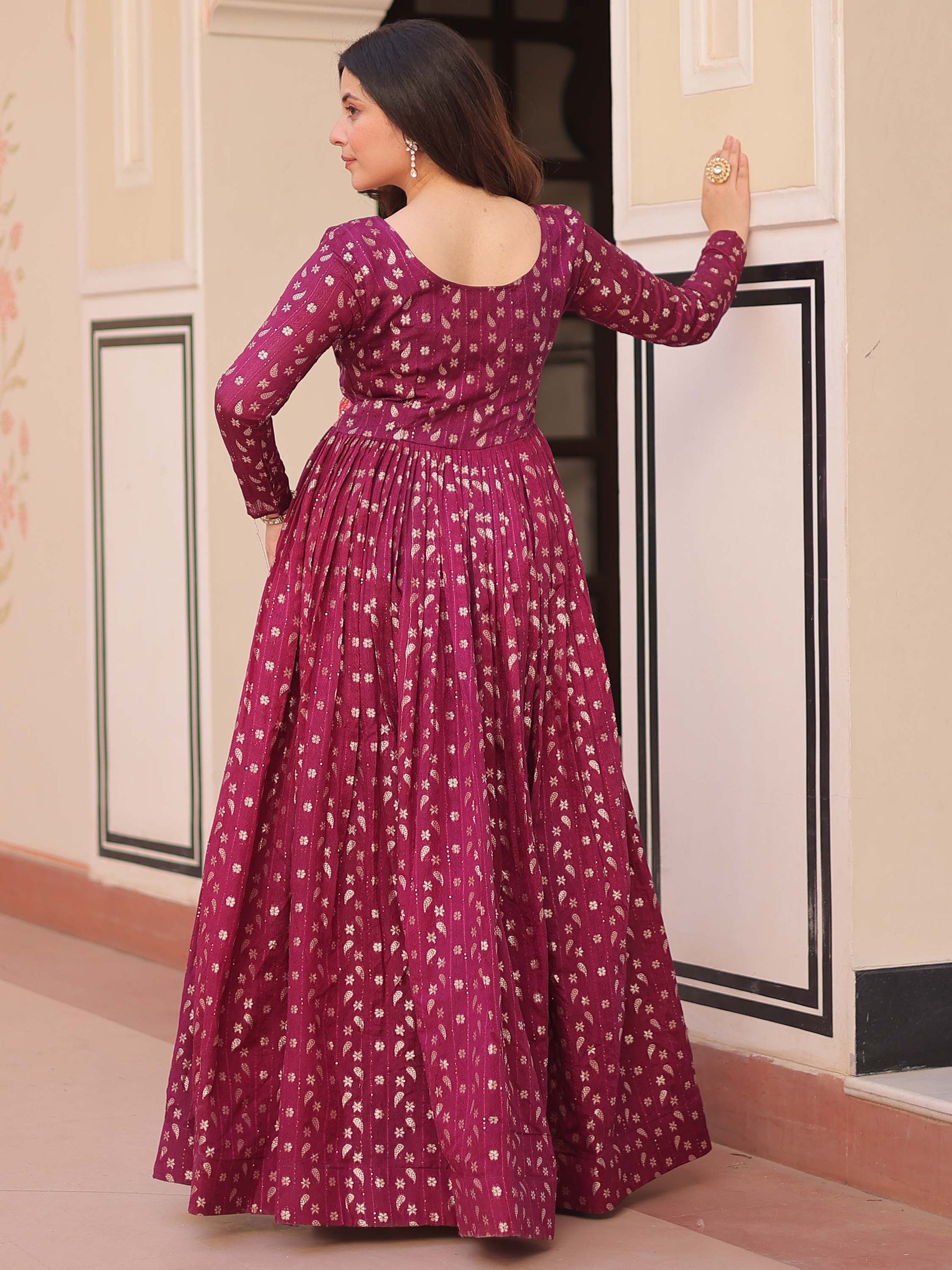 Incredible Wine Zari Weaving Cotton Festival Wear Gown