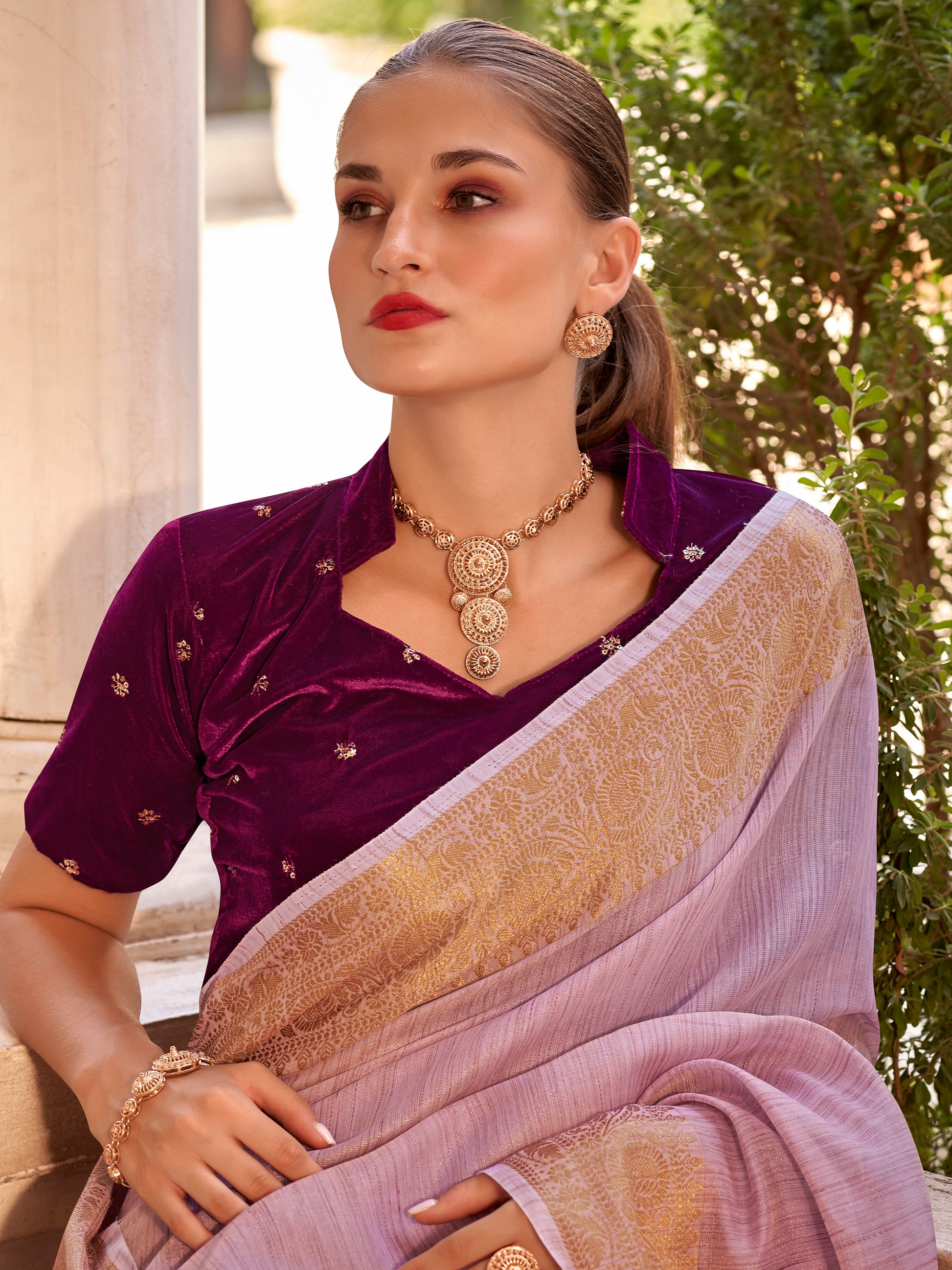 Charming Lilac Zari Weaving Tissue Silk Event Wear Saree With Blouse