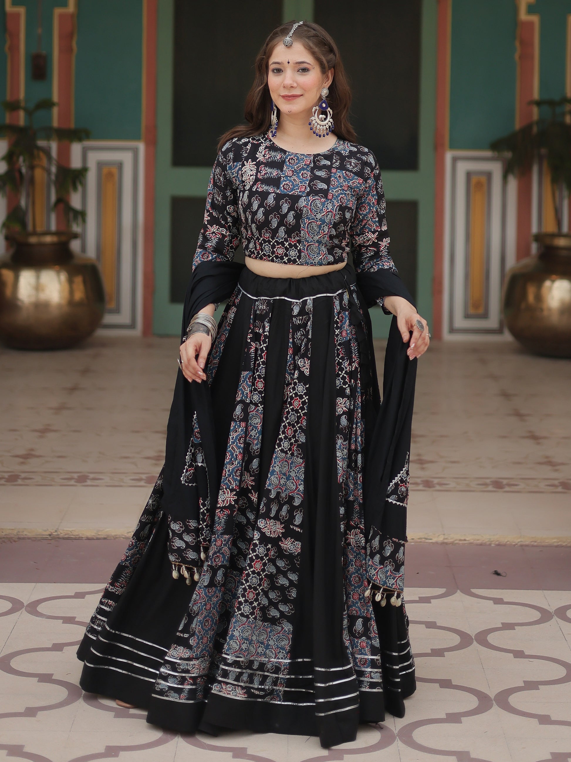 Stunning Black Digital Printed Rayon Navratri Wear Lehenga Choli