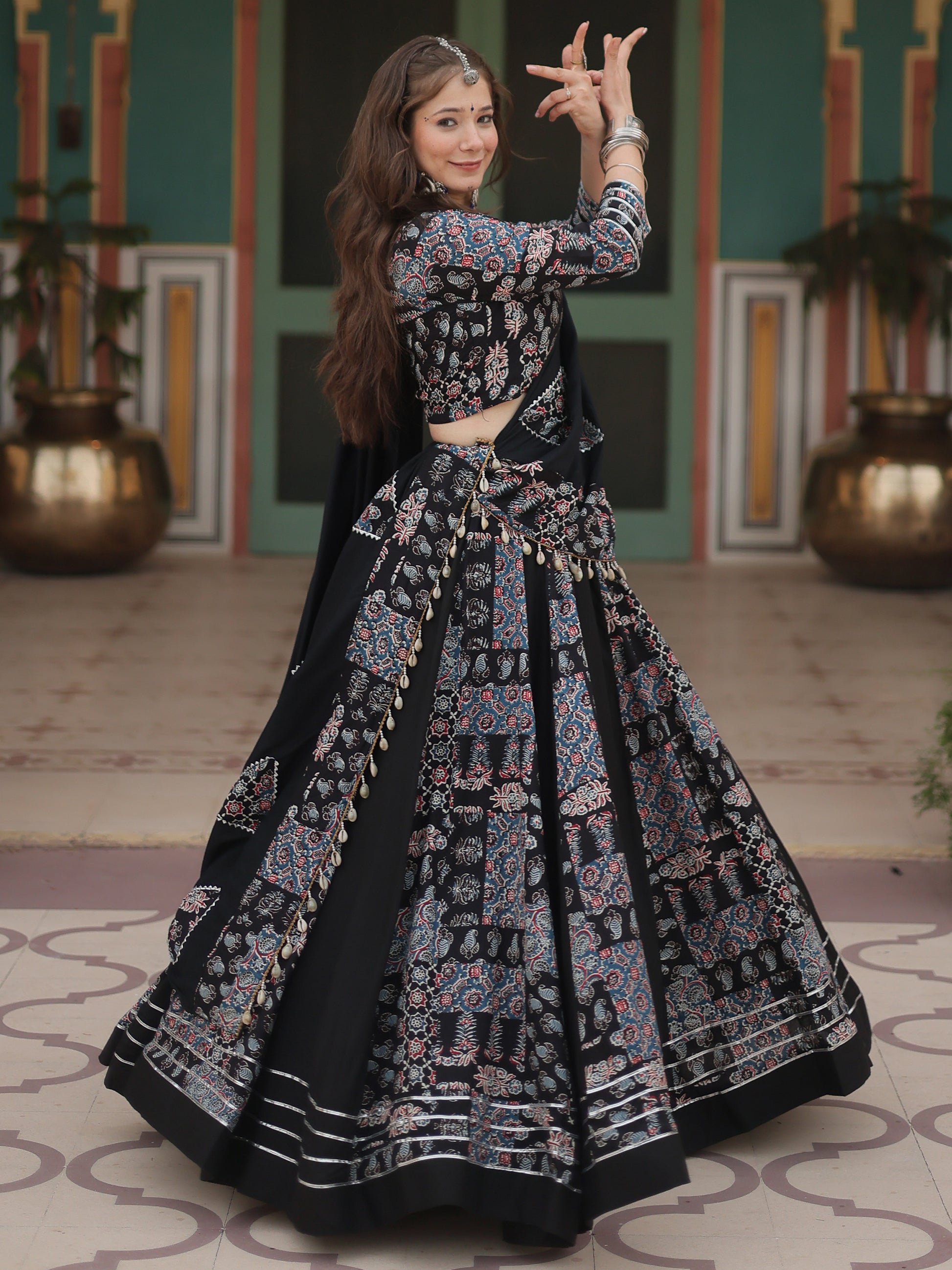 Stunning Black Digital Printed Rayon Navratri Wear Lehenga Choli