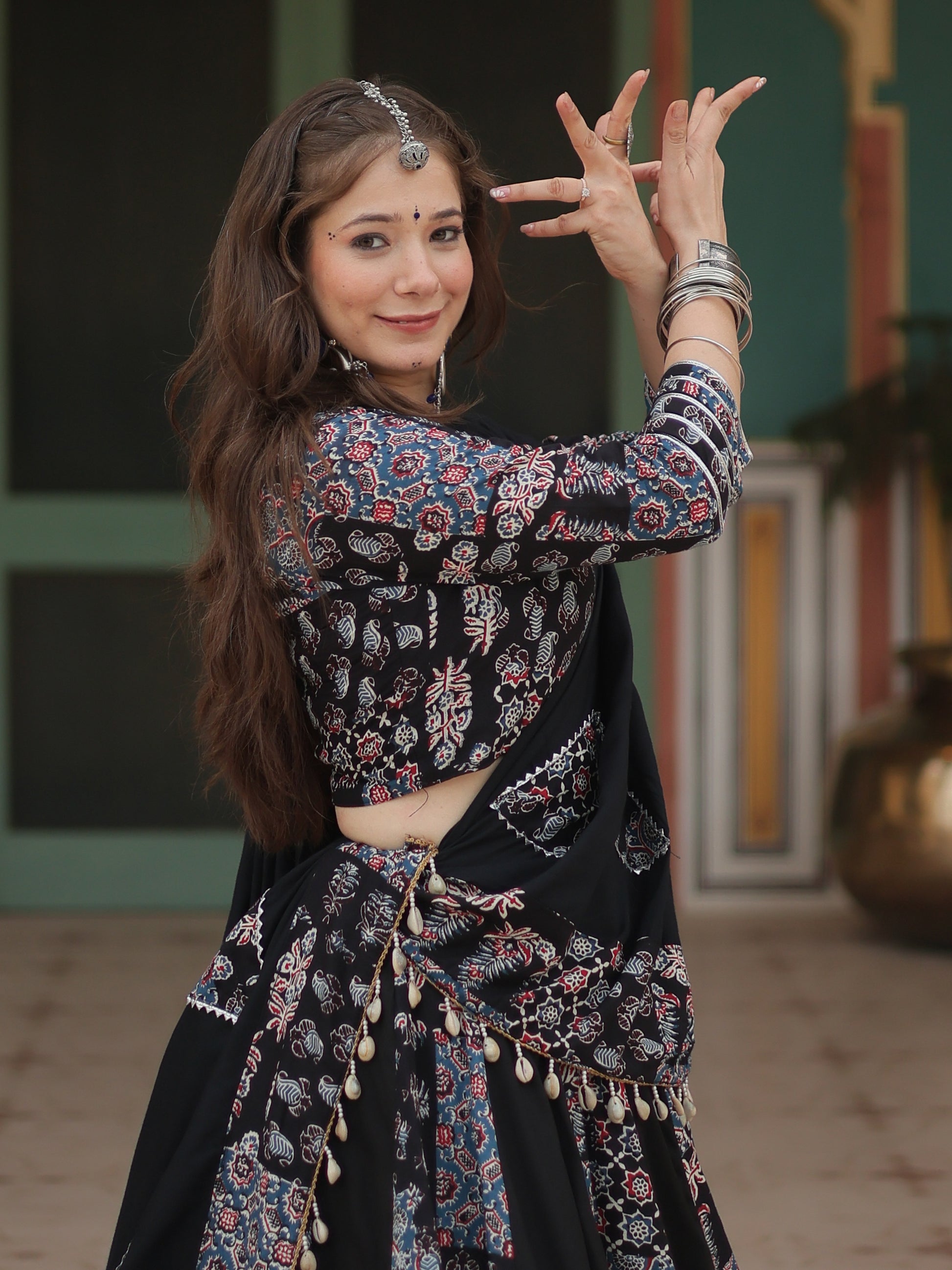 Stunning Black Digital Printed Rayon Navratri Wear Lehenga Choli