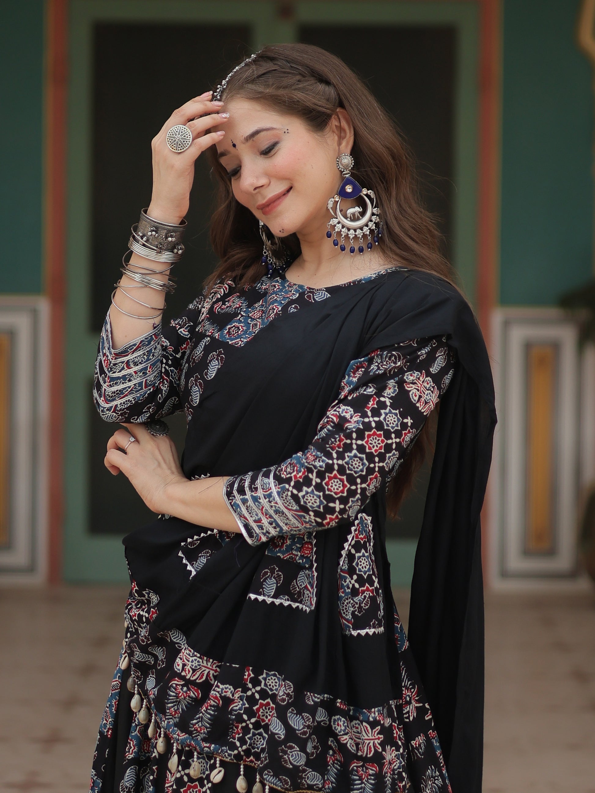 Stunning Black Digital Printed Rayon Navratri Wear Lehenga Choli