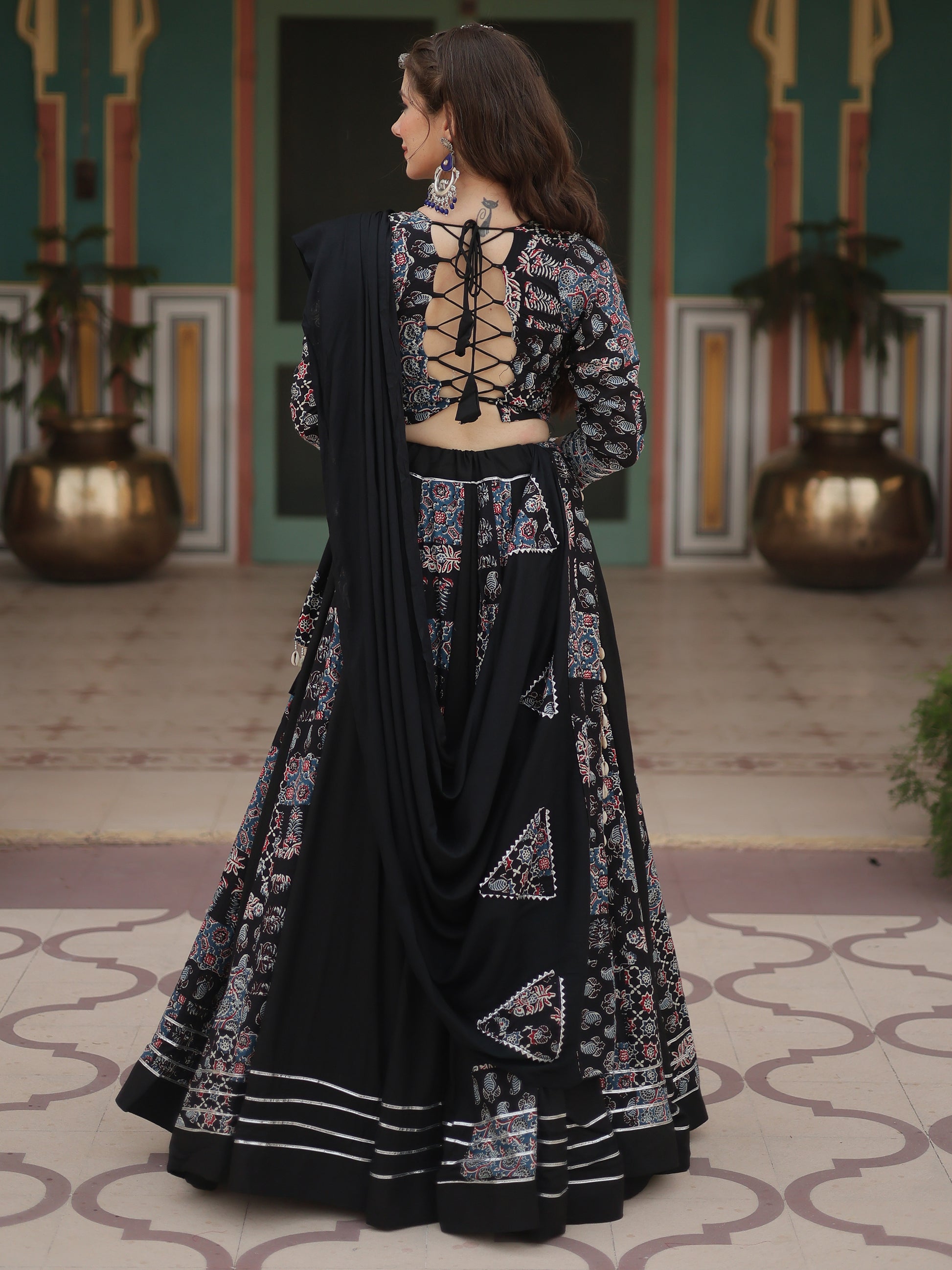 Stunning Black Digital Printed Rayon Navratri Wear Lehenga Choli