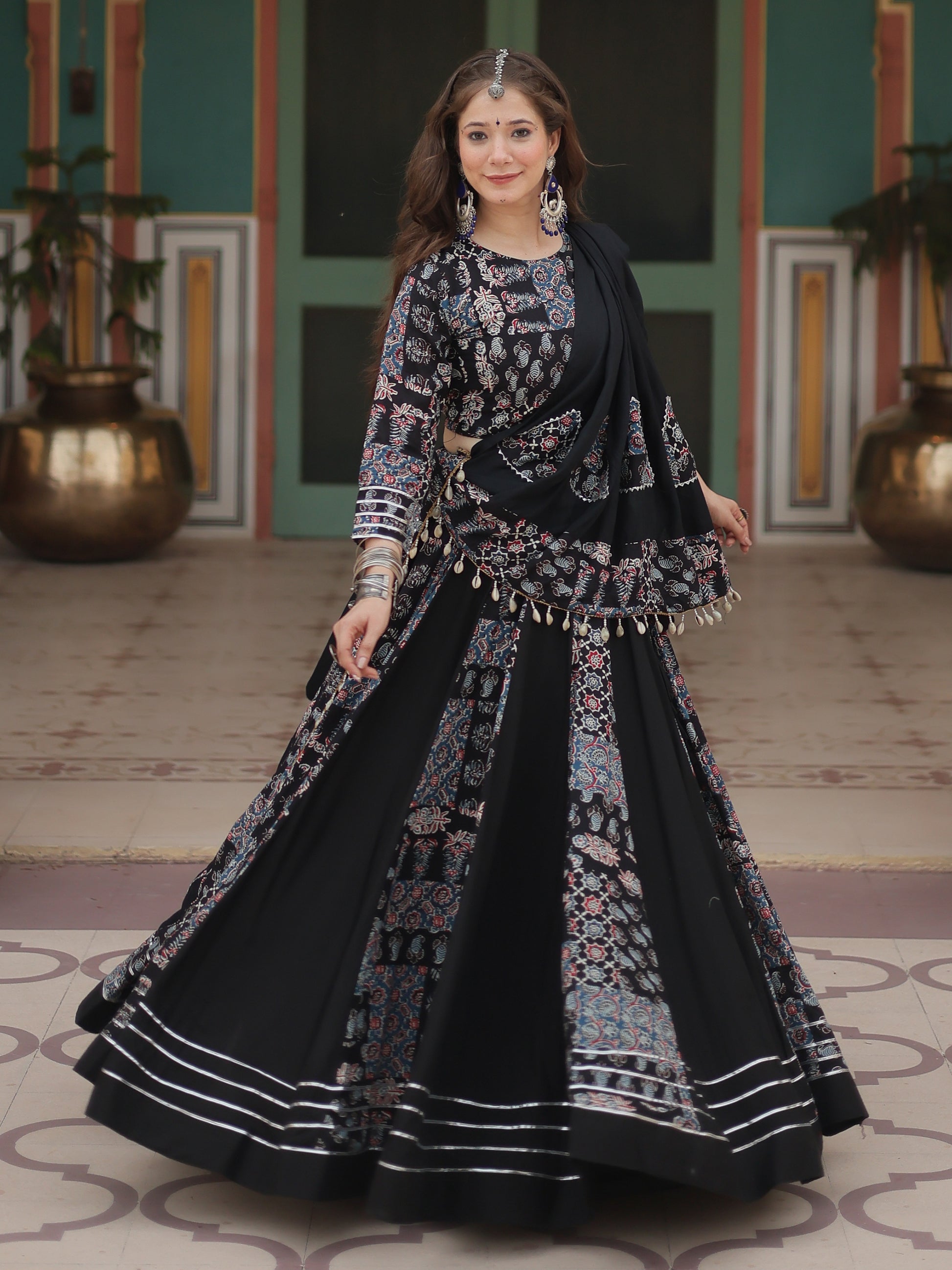 Stunning Black Digital Printed Rayon Navratri Wear Lehenga Choli