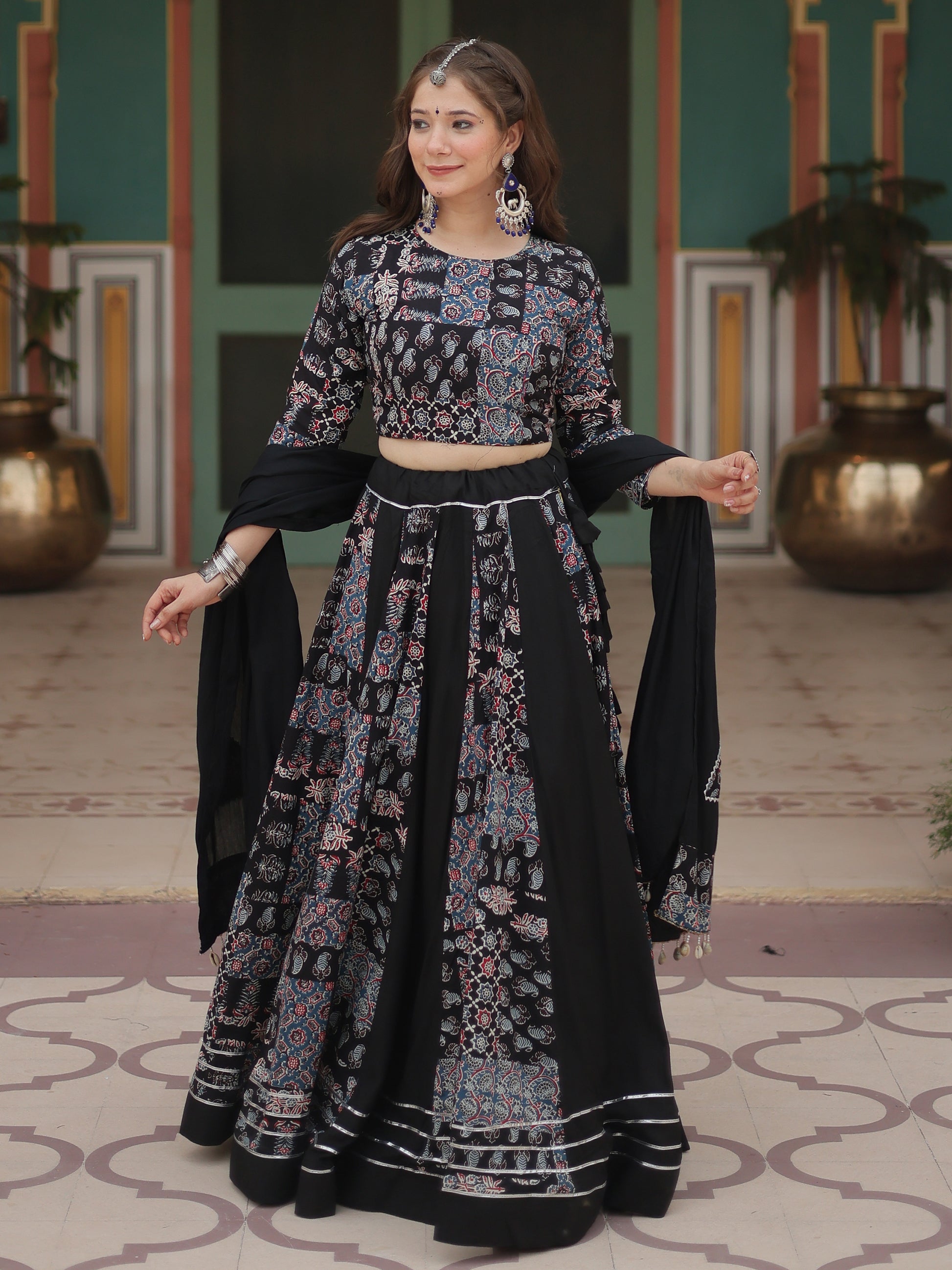 Stunning Black Digital Printed Rayon Navratri Wear Lehenga Choli