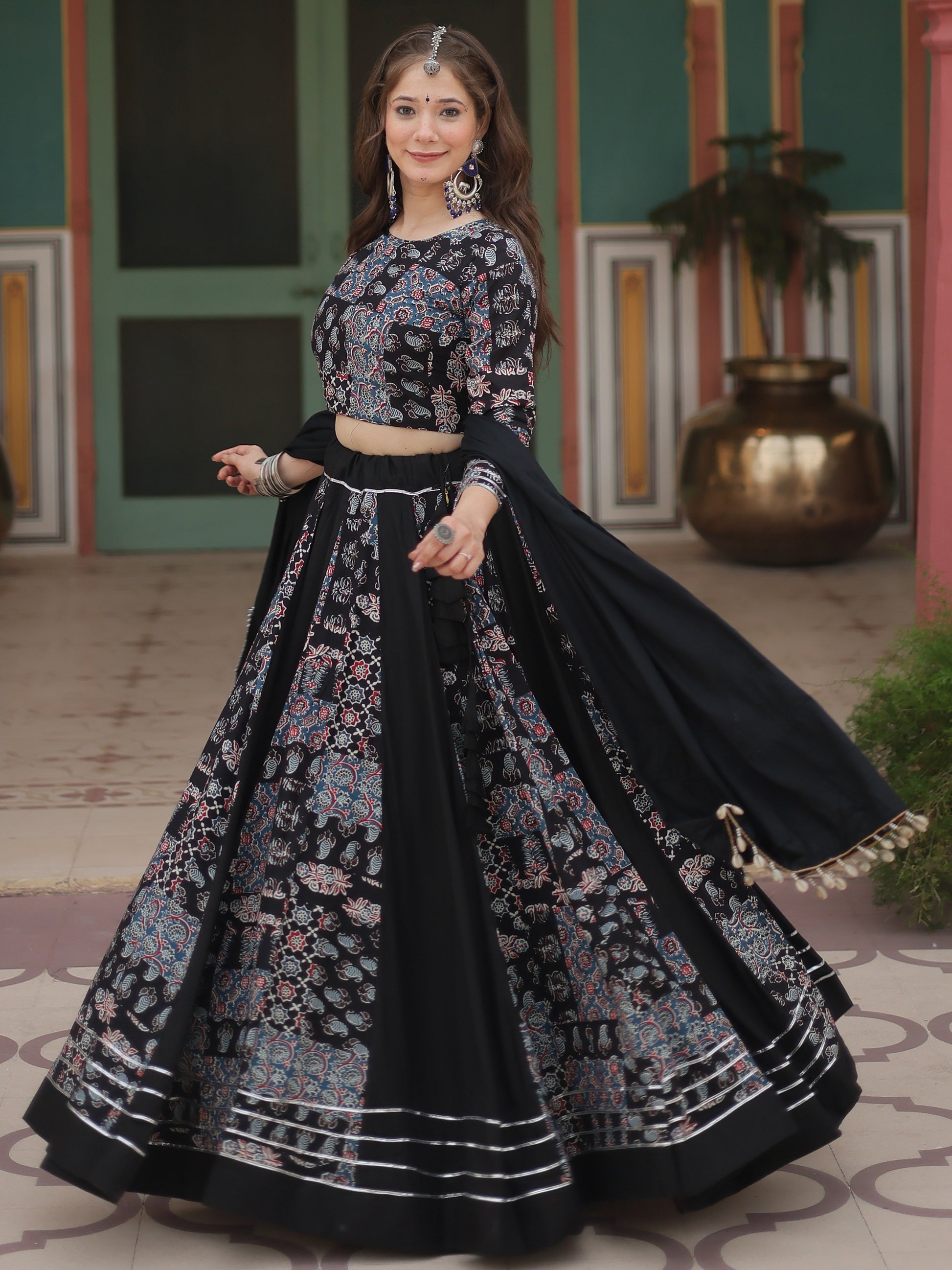 Stunning Black Digital Printed Rayon Navratri Wear Lehenga Choli