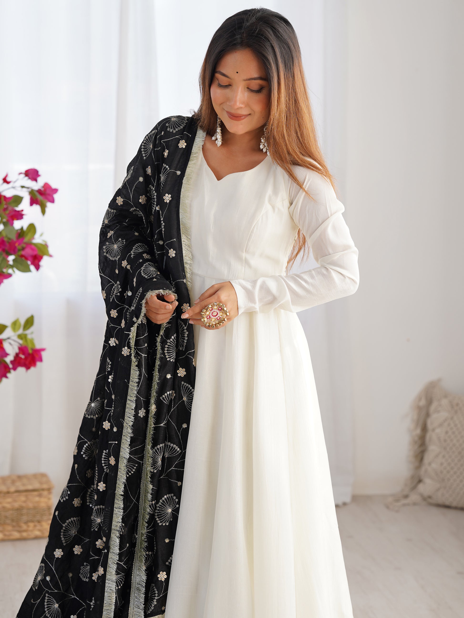 Precious Off-White Silk Festive Wear Anarkali Suit With Heavy Dupatta