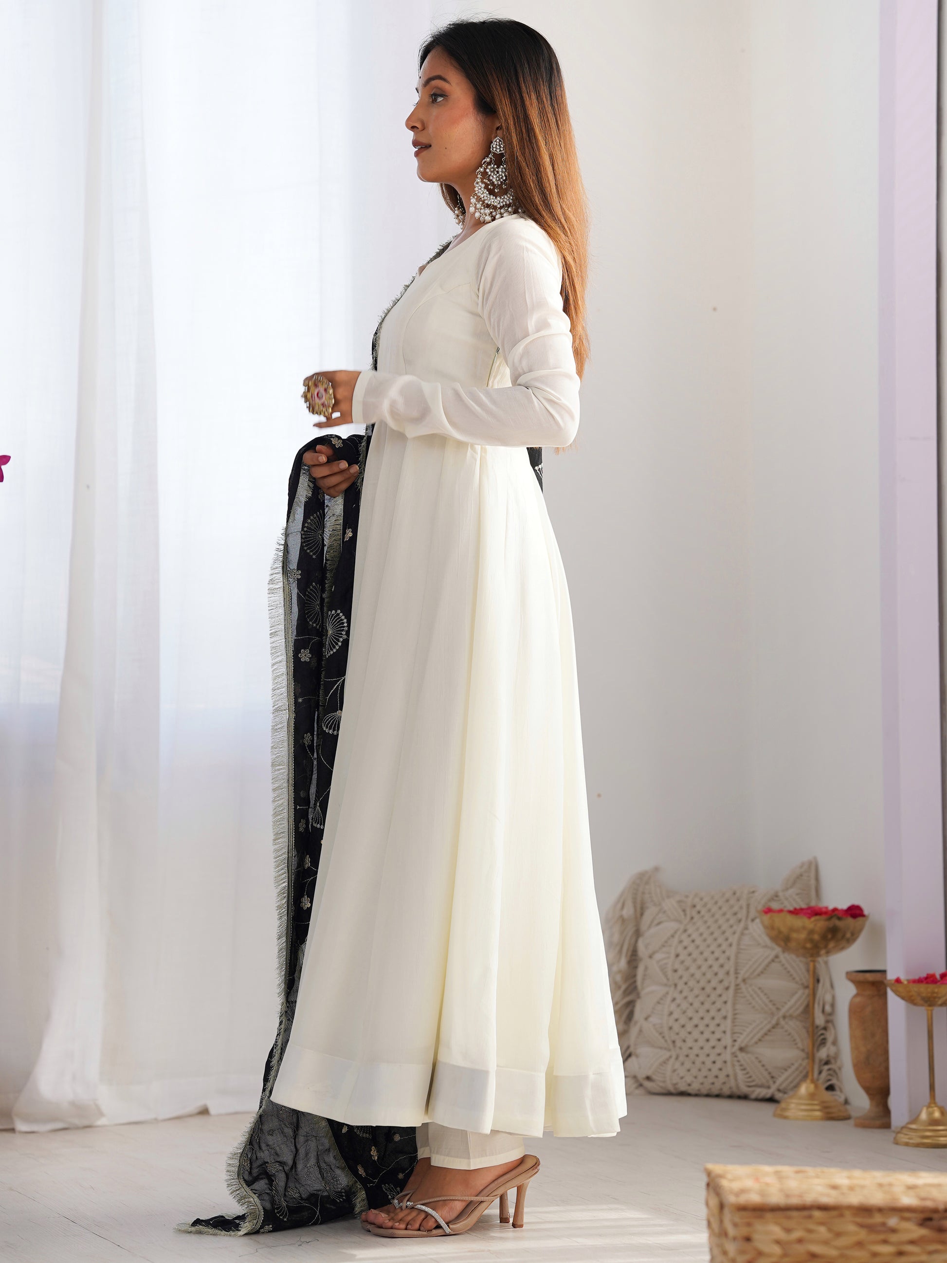 Precious Off-White Silk Festive Wear Anarkali Suit With Heavy Dupatta