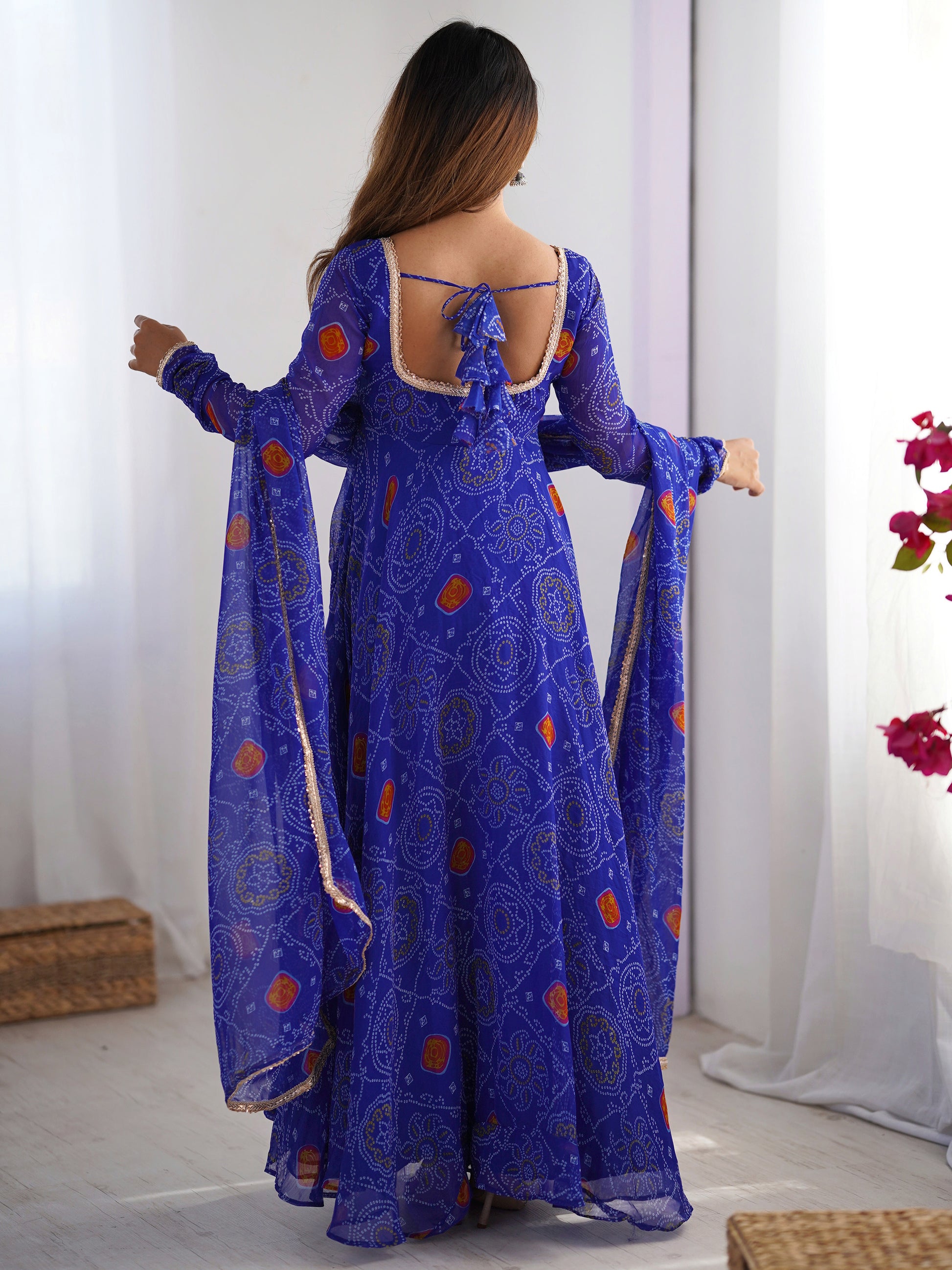 Pretty Royal Blue Bandhani Printed Georgette Festival Wear Anarkali Suit