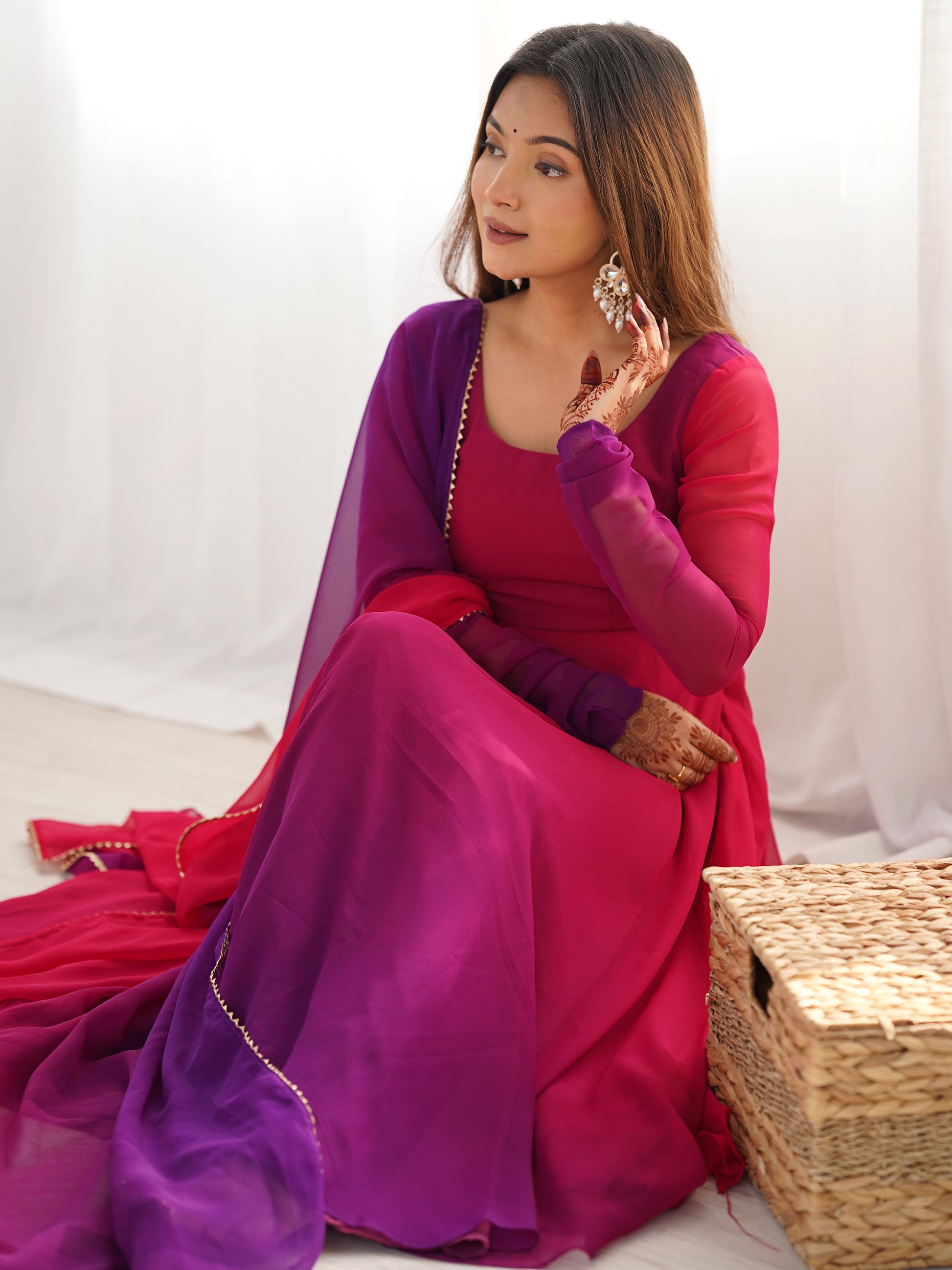 Charming Hot Pink Georgette Festive Wear Gown With Dupatta