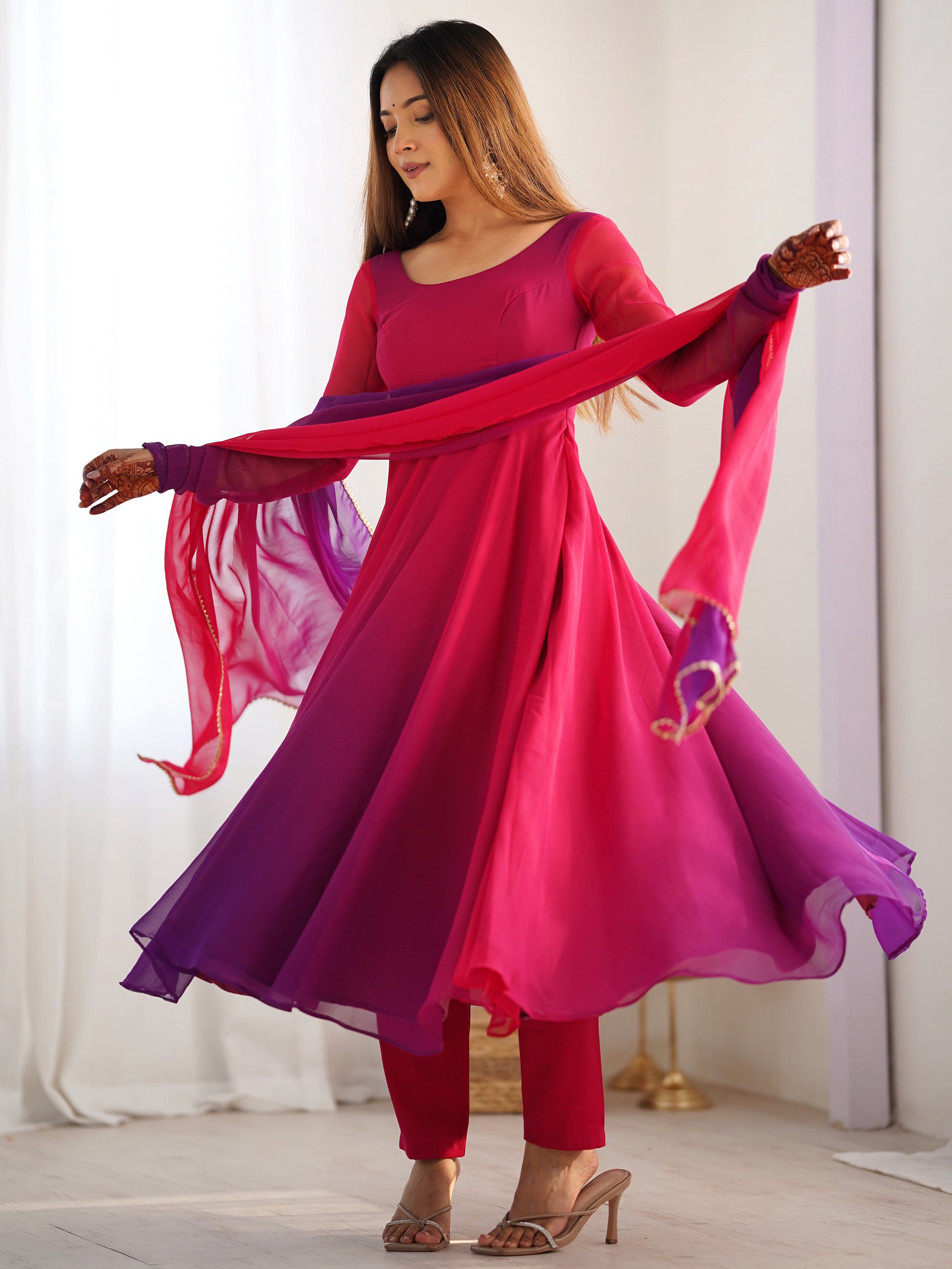 Charming Hot Pink Georgette Festive Wear Gown With Dupatta