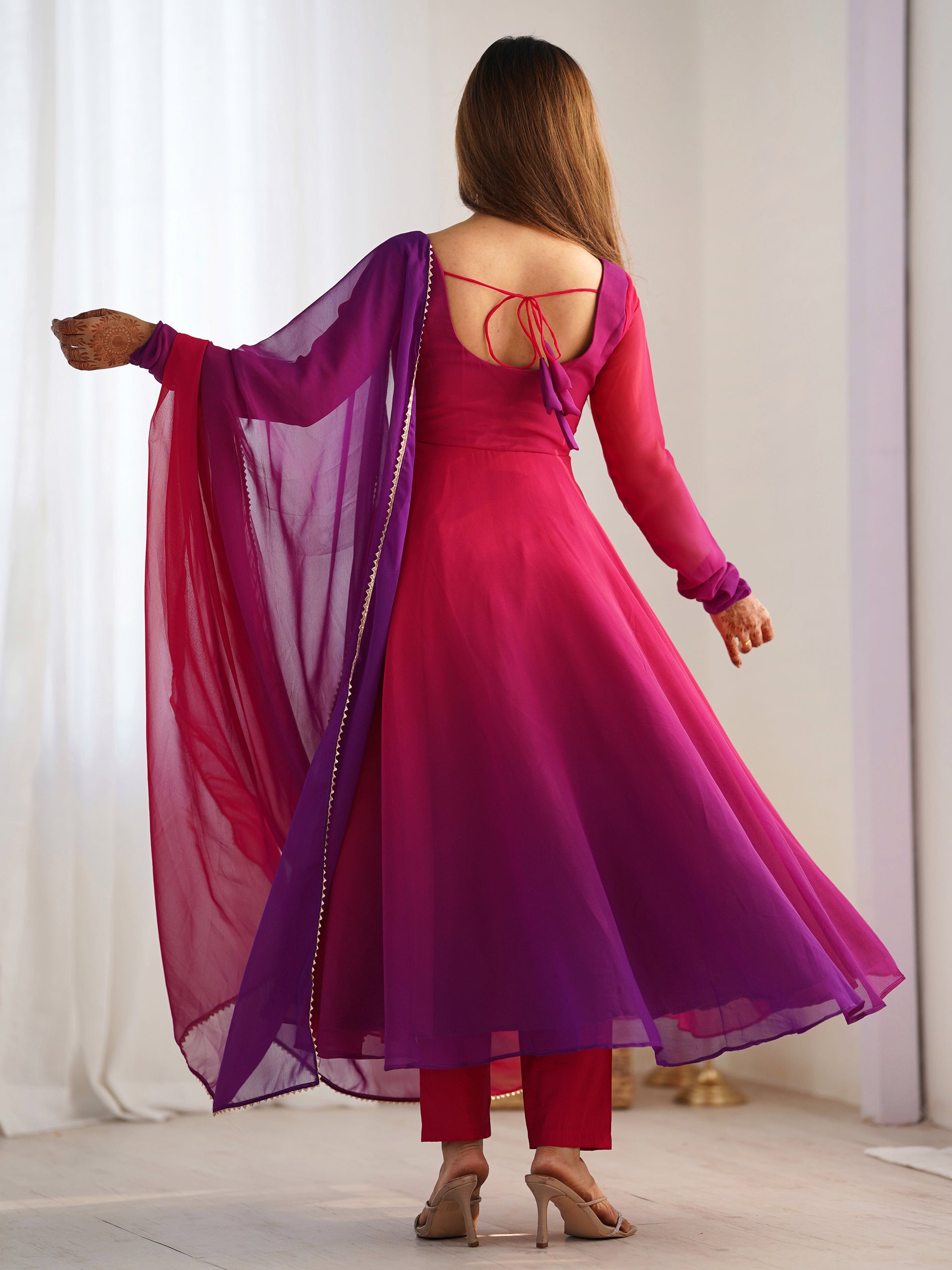 Charming Hot Pink Georgette Festive Wear Gown With Dupatta