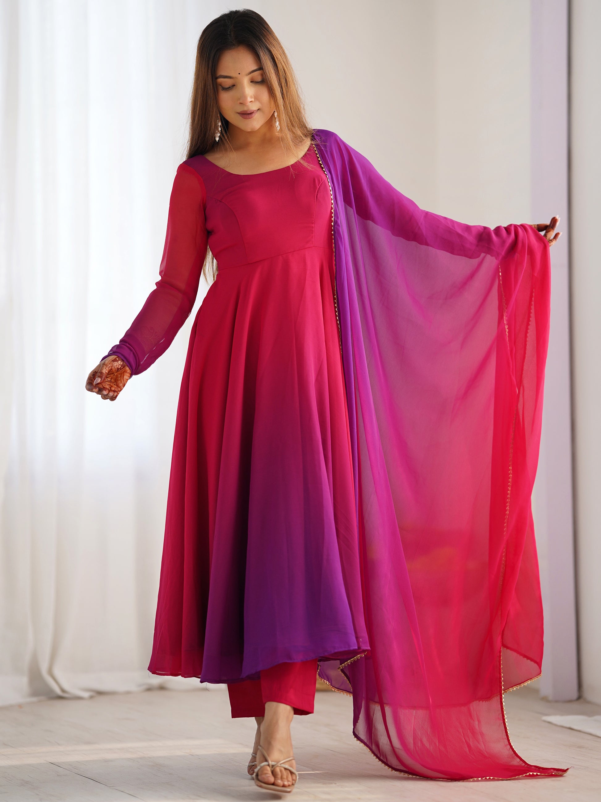 Charming Hot Pink Georgette Festive Wear Gown With Dupatta