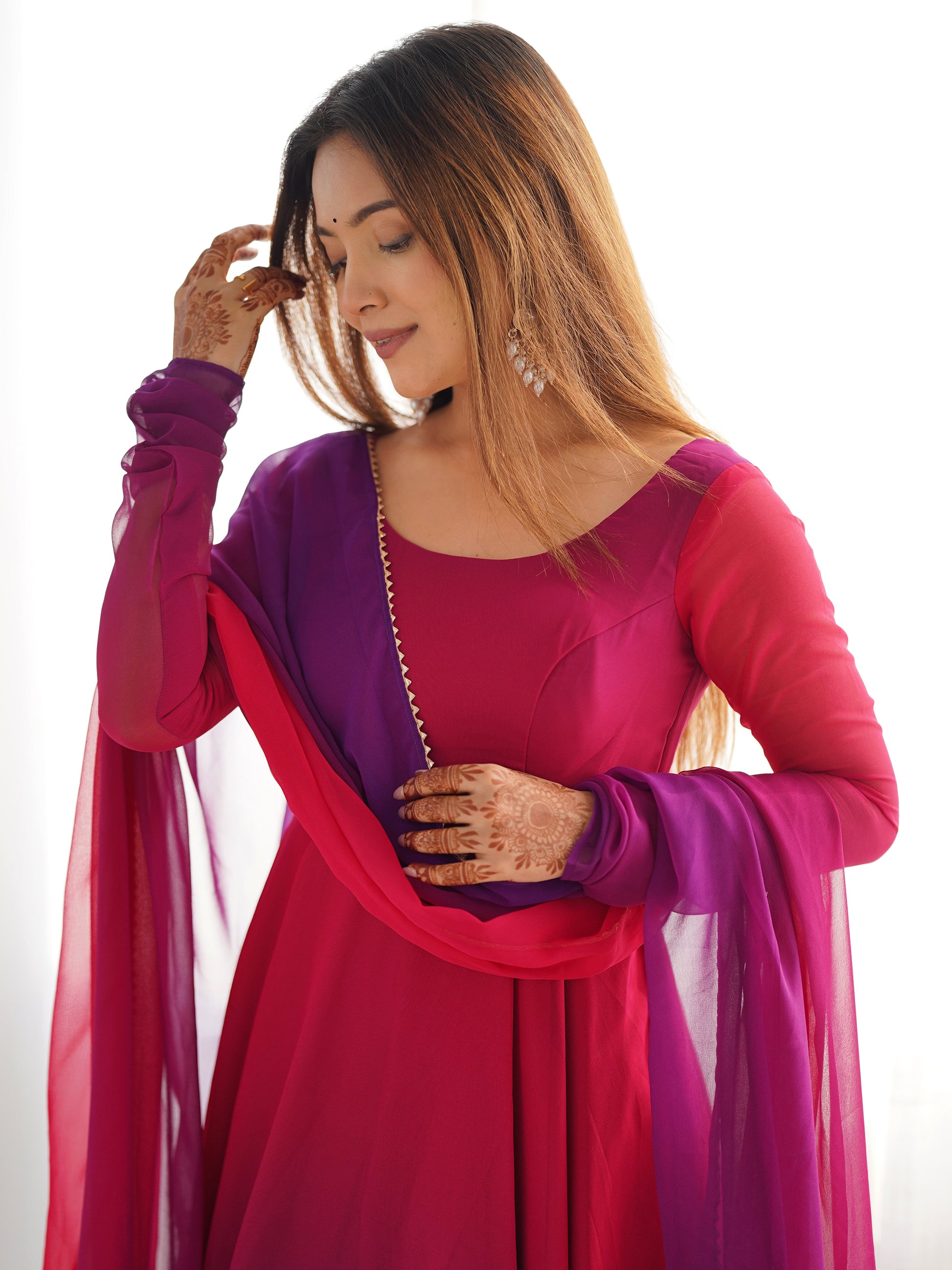 Charming Hot Pink Georgette Festive Wear Gown With Dupatta