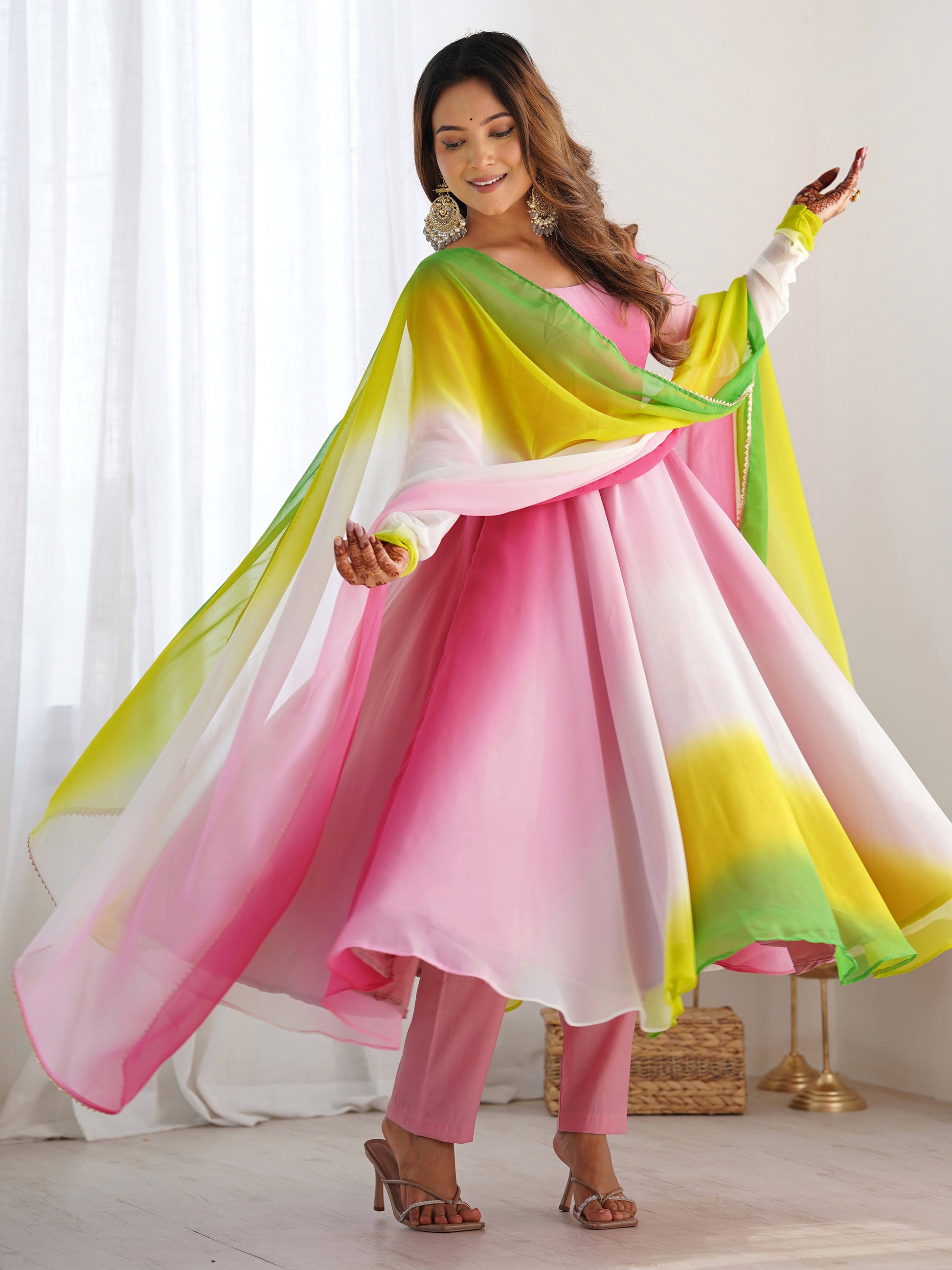 Attractive Muti-Color Georgette Silk Festive Wear Anarkali Suit With Dupatta