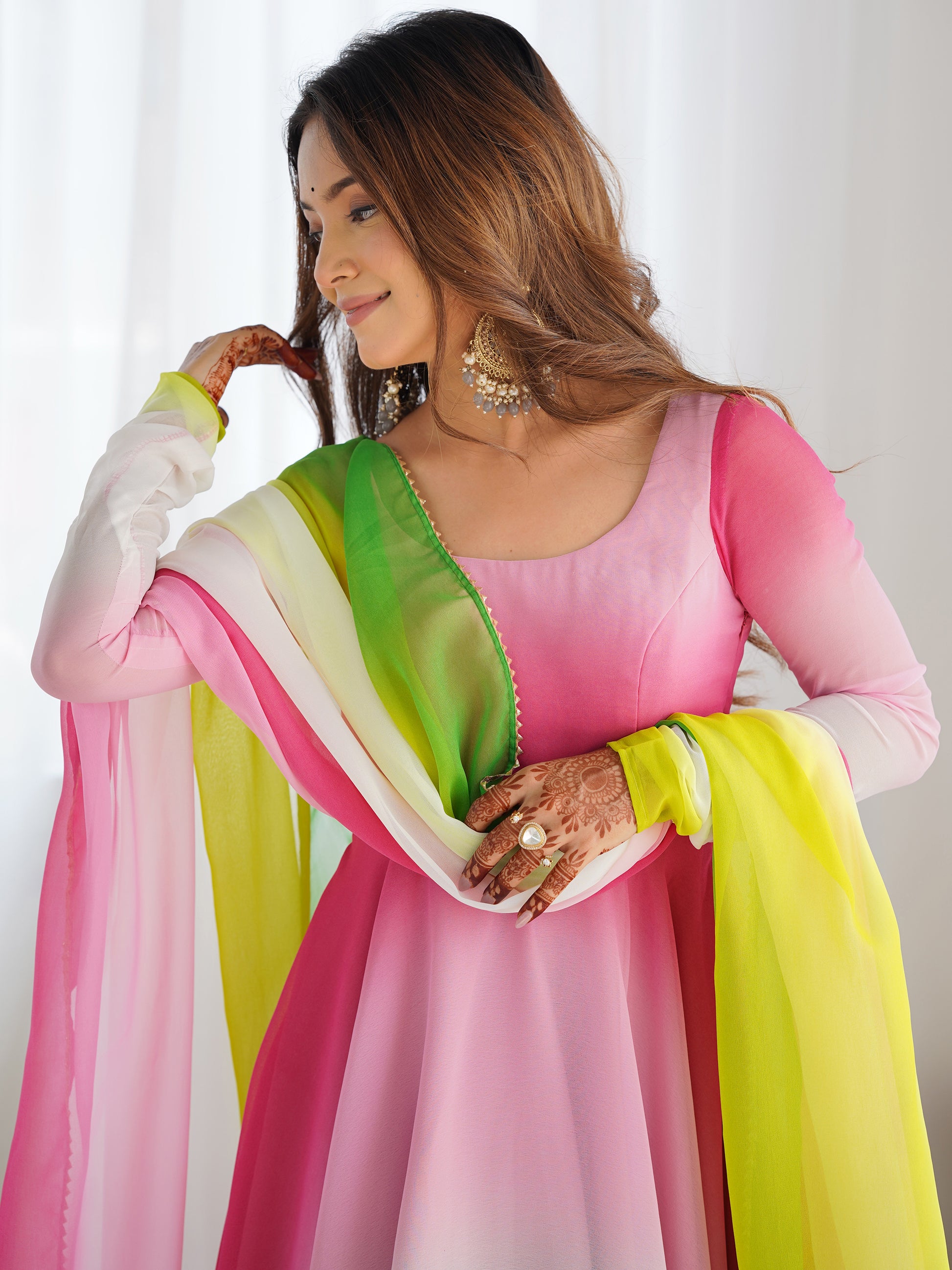 Attractive Muti-Color Georgette Silk Festive Wear Anarkali Suit With Dupatta