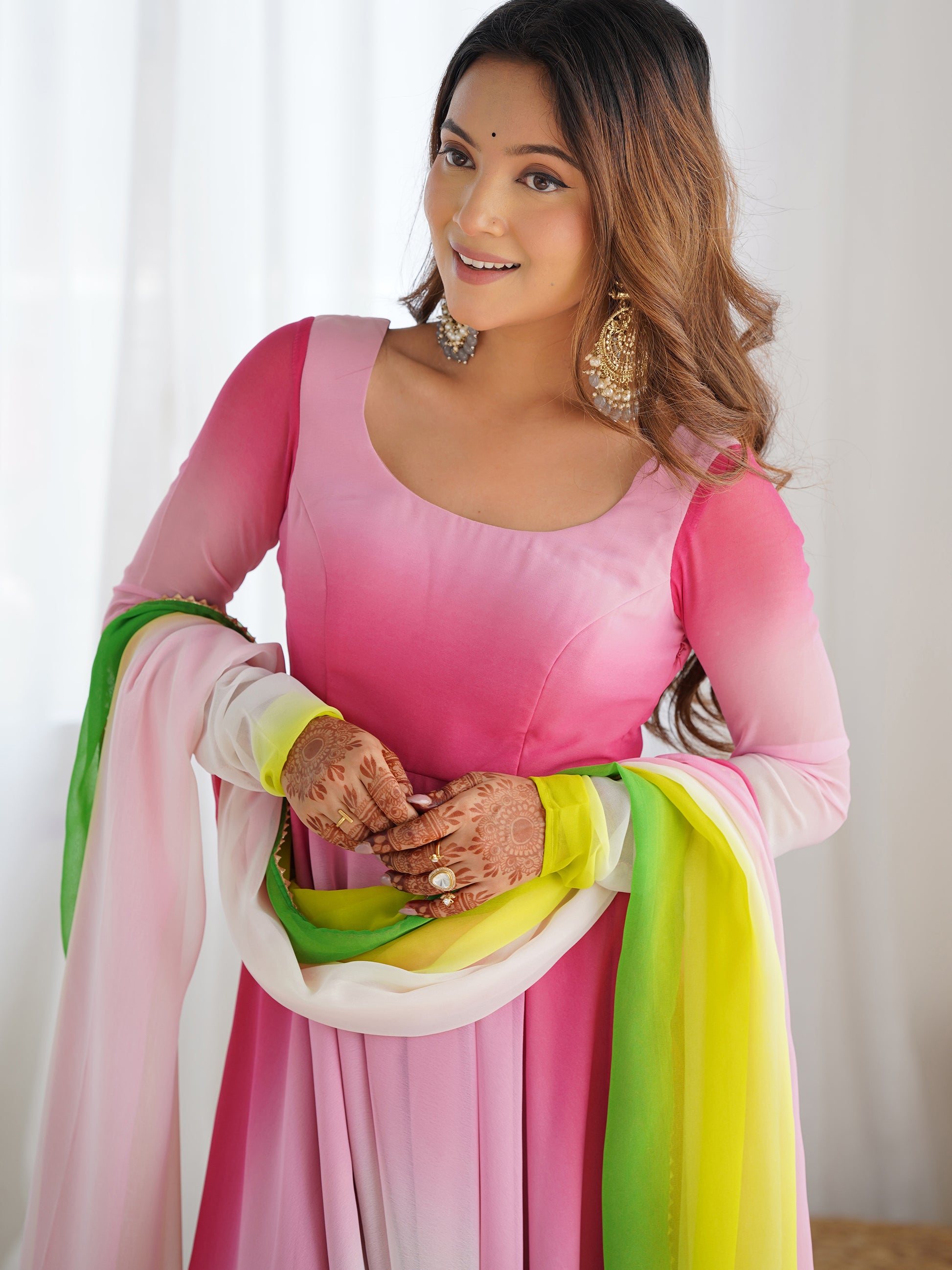 Attractive Muti-Color Georgette Silk Festive Wear Anarkali Suit With Dupatta