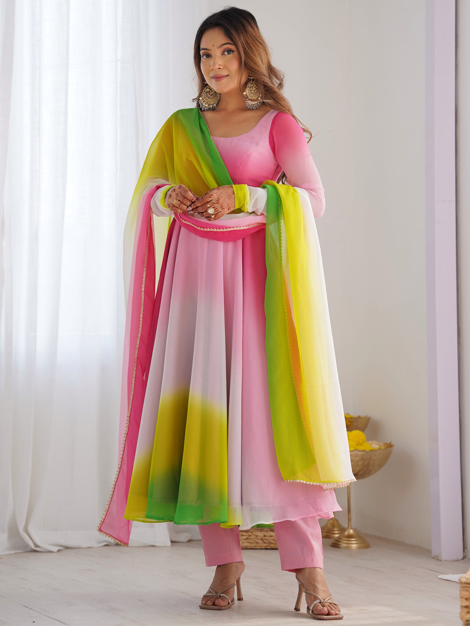 Attractive Muti-Color Georgette Silk Festive Wear Anarkali Suit With Dupatta