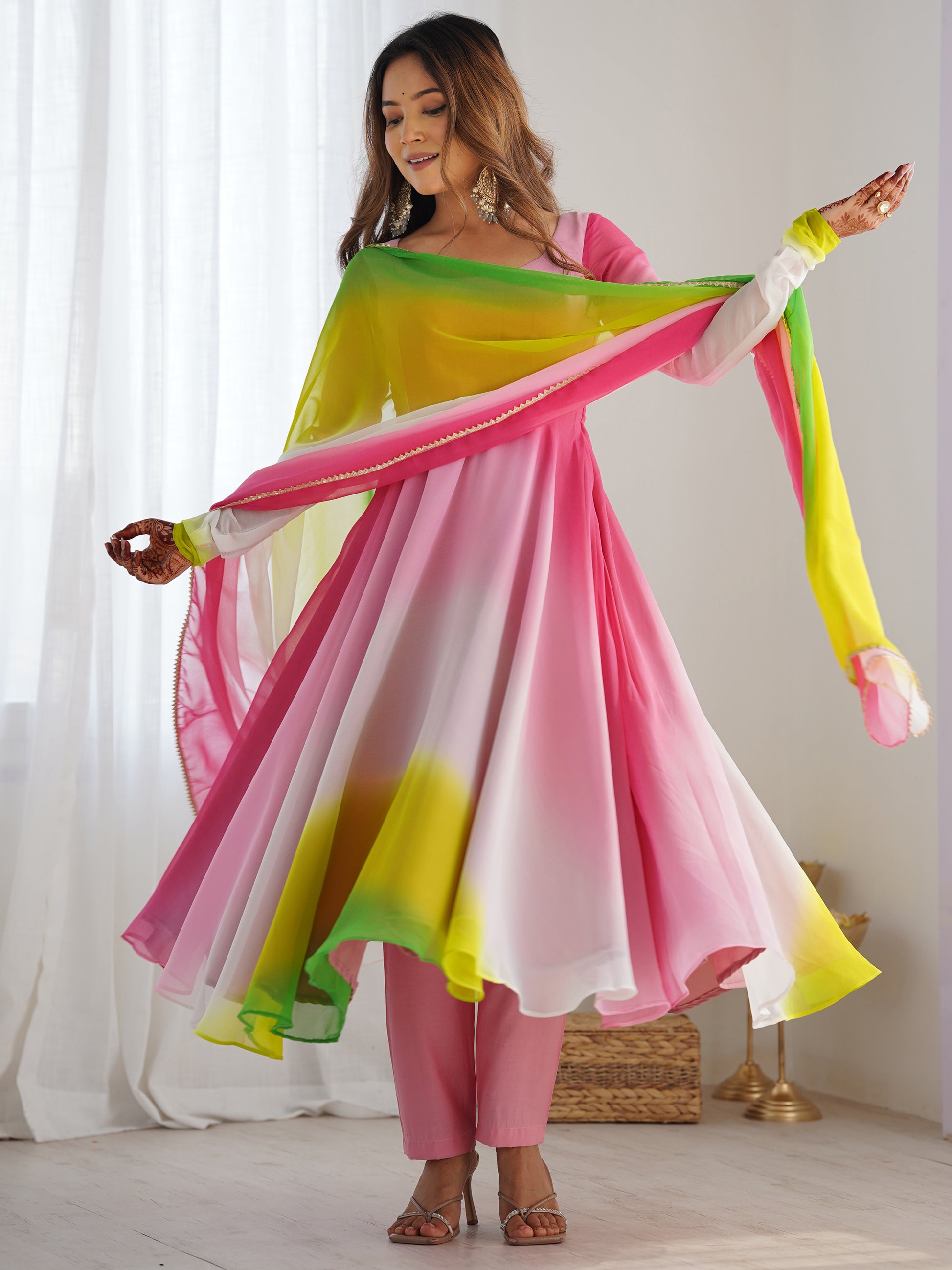 Attractive Muti-Color Georgette Silk Festive Wear Anarkali Suit With Dupatta