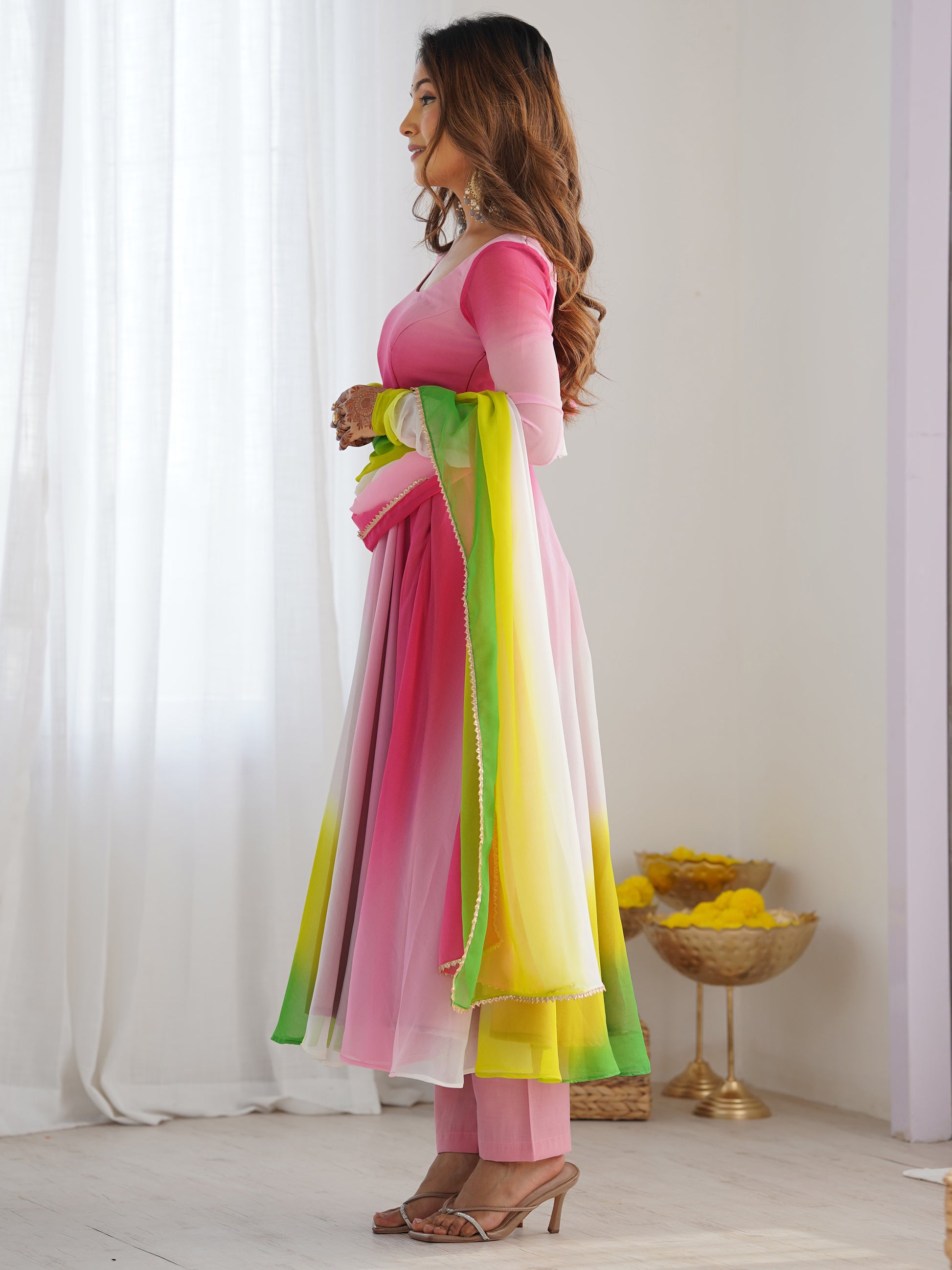 Attractive Muti-Color Georgette Silk Festive Wear Anarkali Suit With Dupatta