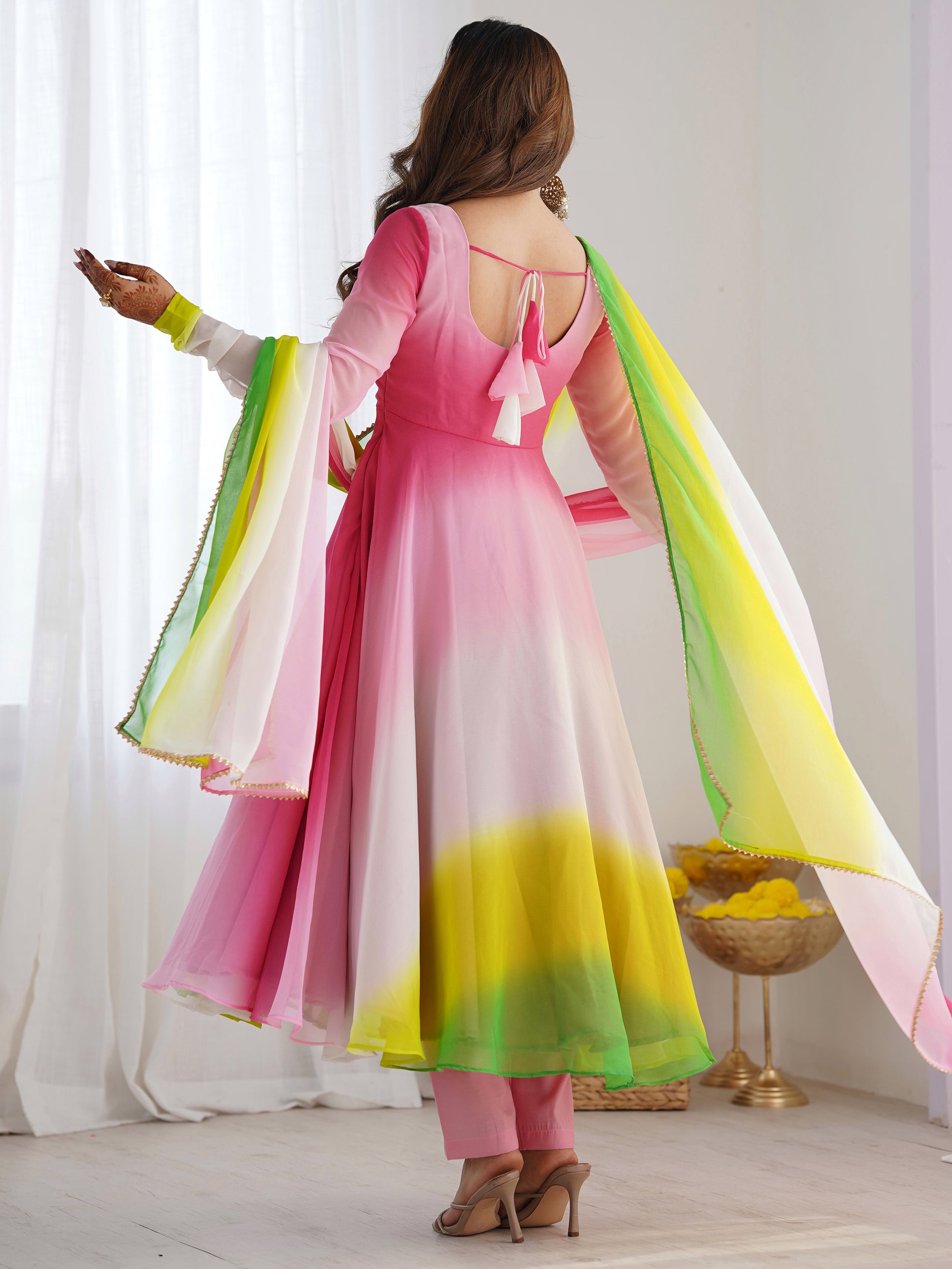 Attractive Muti-Color Georgette Silk Festive Wear Anarkali Suit With Dupatta