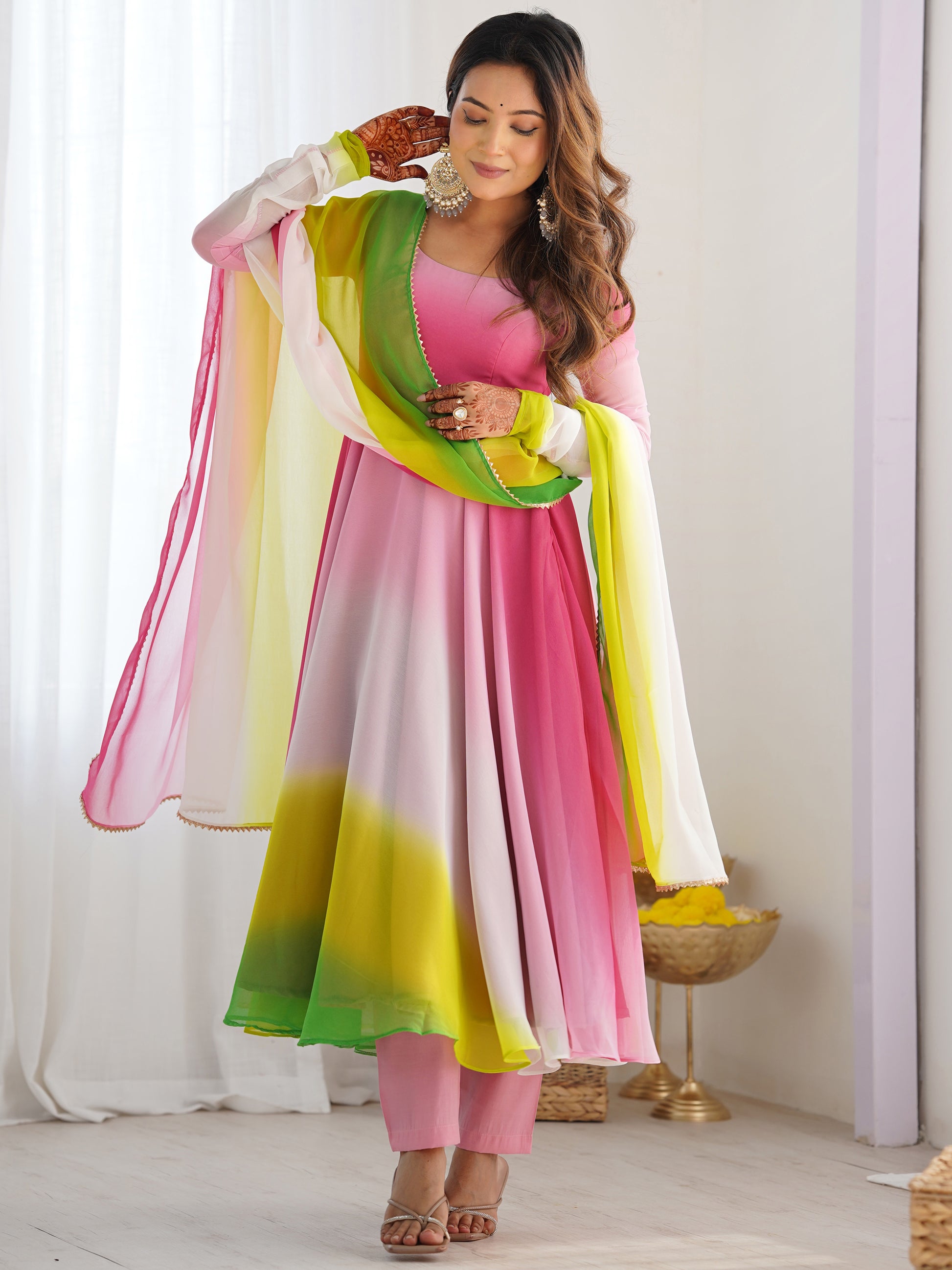 Attractive Muti-Color Georgette Silk Festive Wear Anarkali Suit With Dupatta