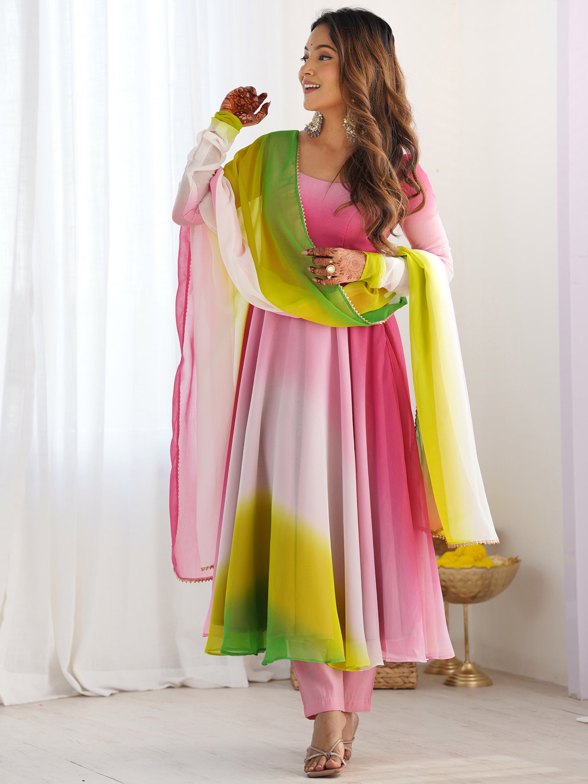 Attractive Muti-Color Georgette Silk Festive Wear Anarkali Suit With Dupatta