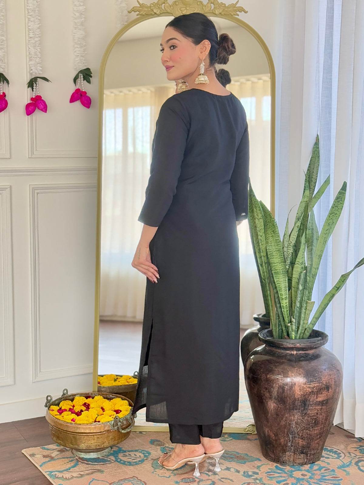 Alluring Black Sequins Chanderi Festive Wear Pant Suit With Printed Dupatta