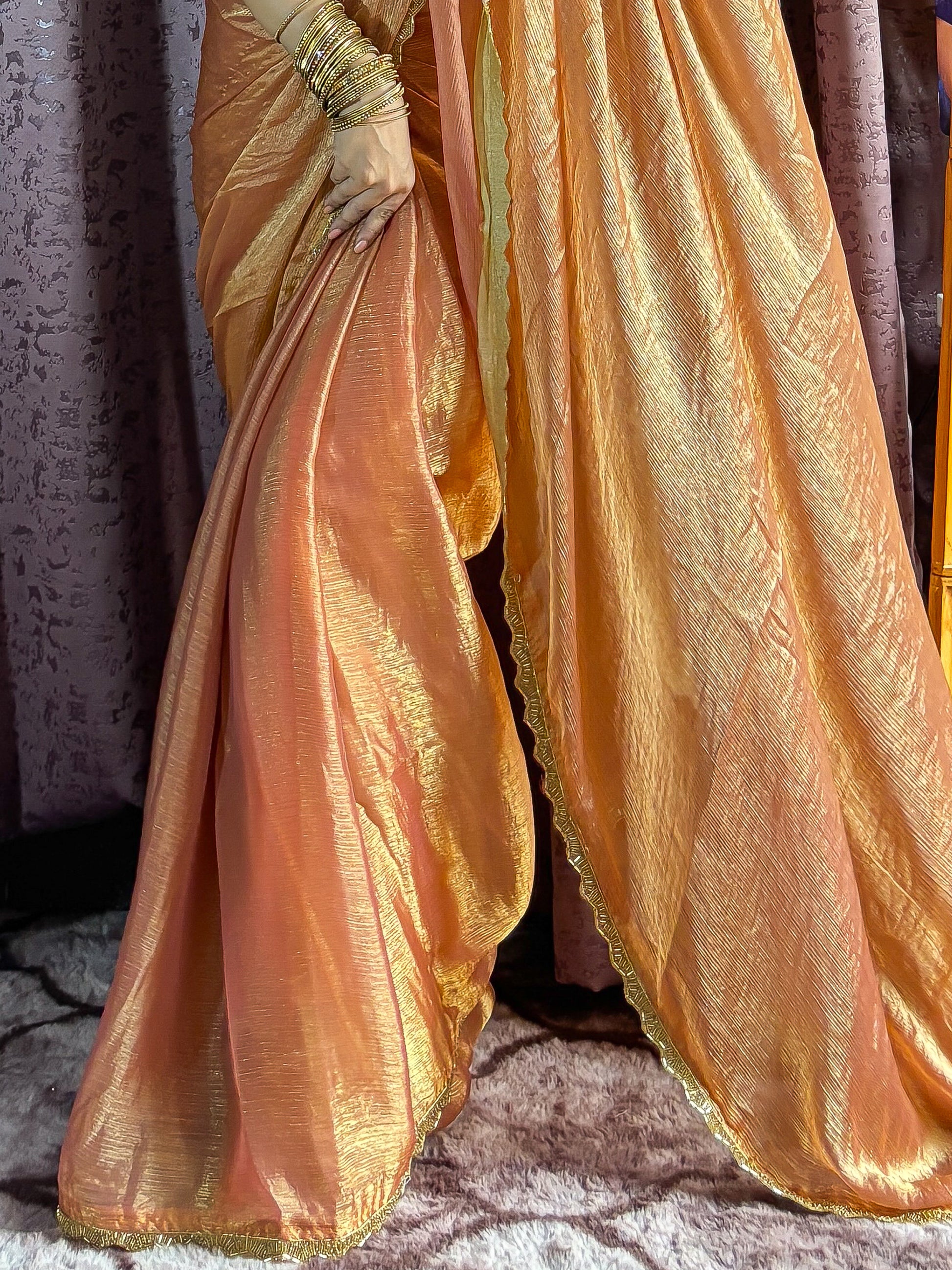 Charming Orange Silk Beads Hand Work Saree With Blouse